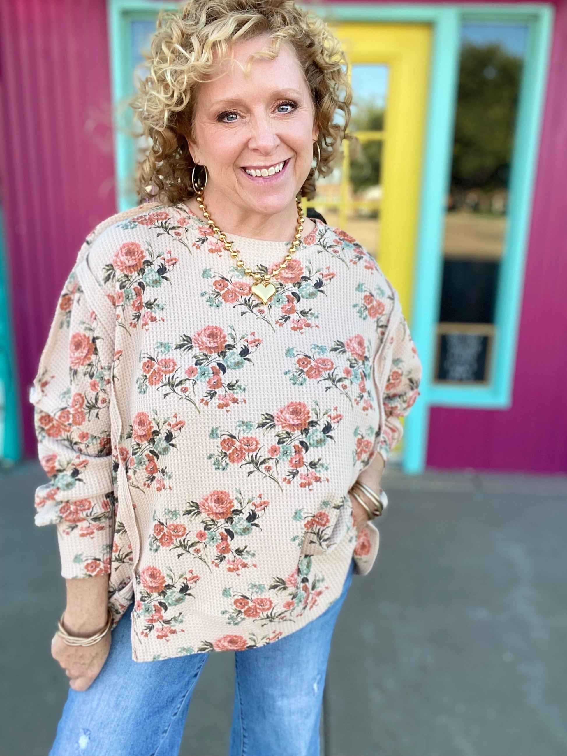 Tops BiBi Oversized Floral Thermal Pullover