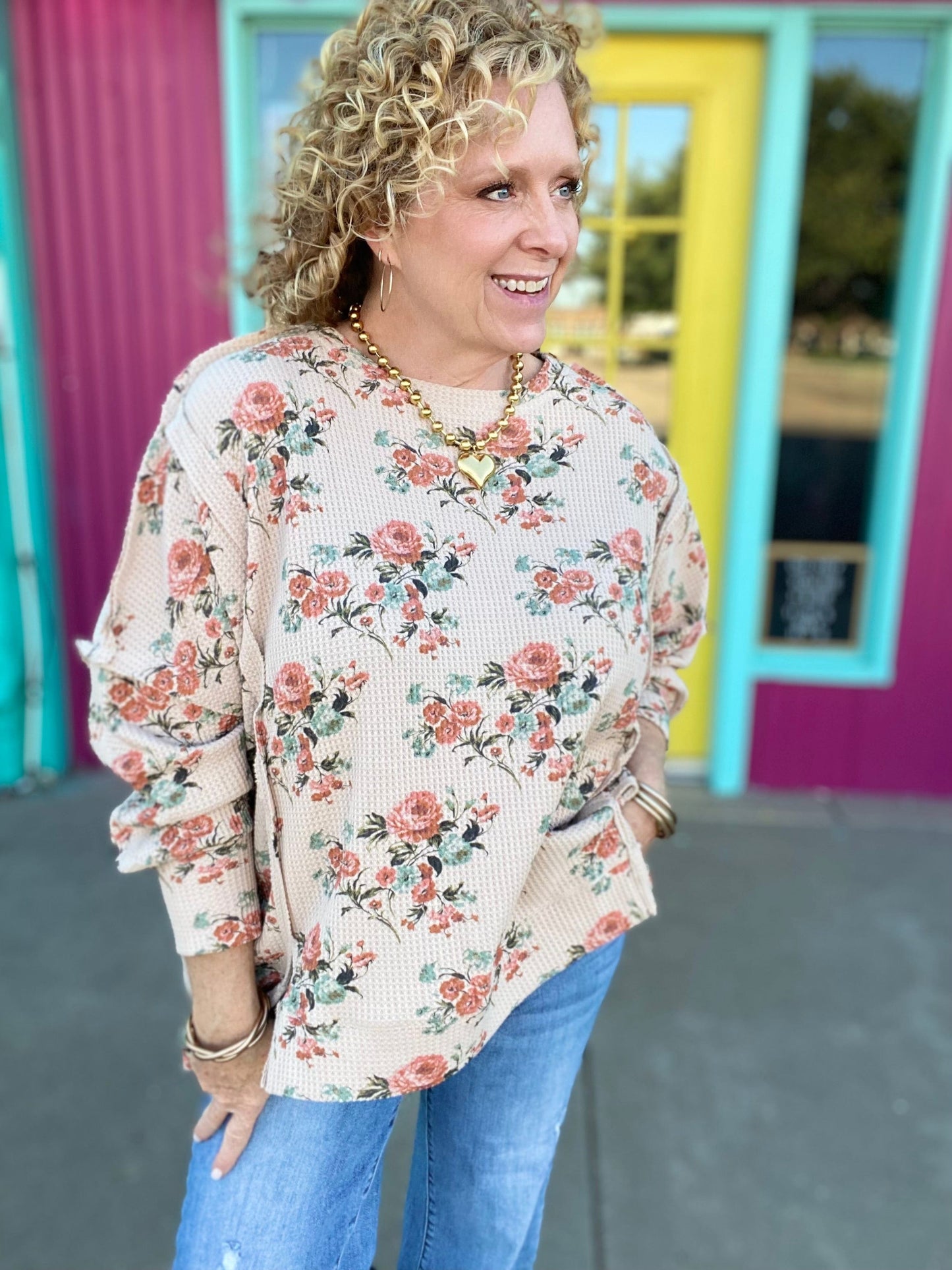 Tops BiBi Oversized Floral Thermal Pullover