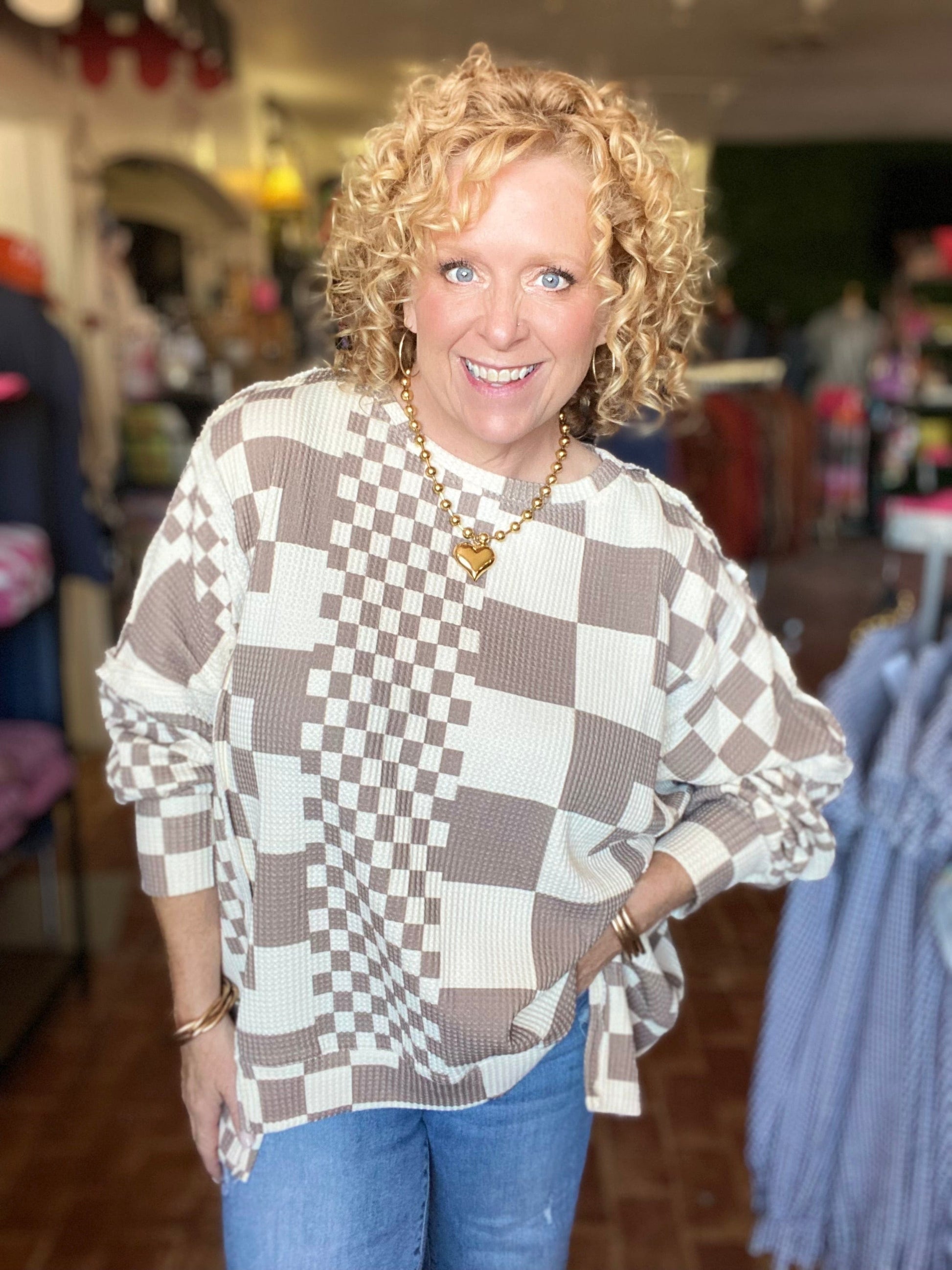 Tops BiBi Oversized Thermal Checked Pullover