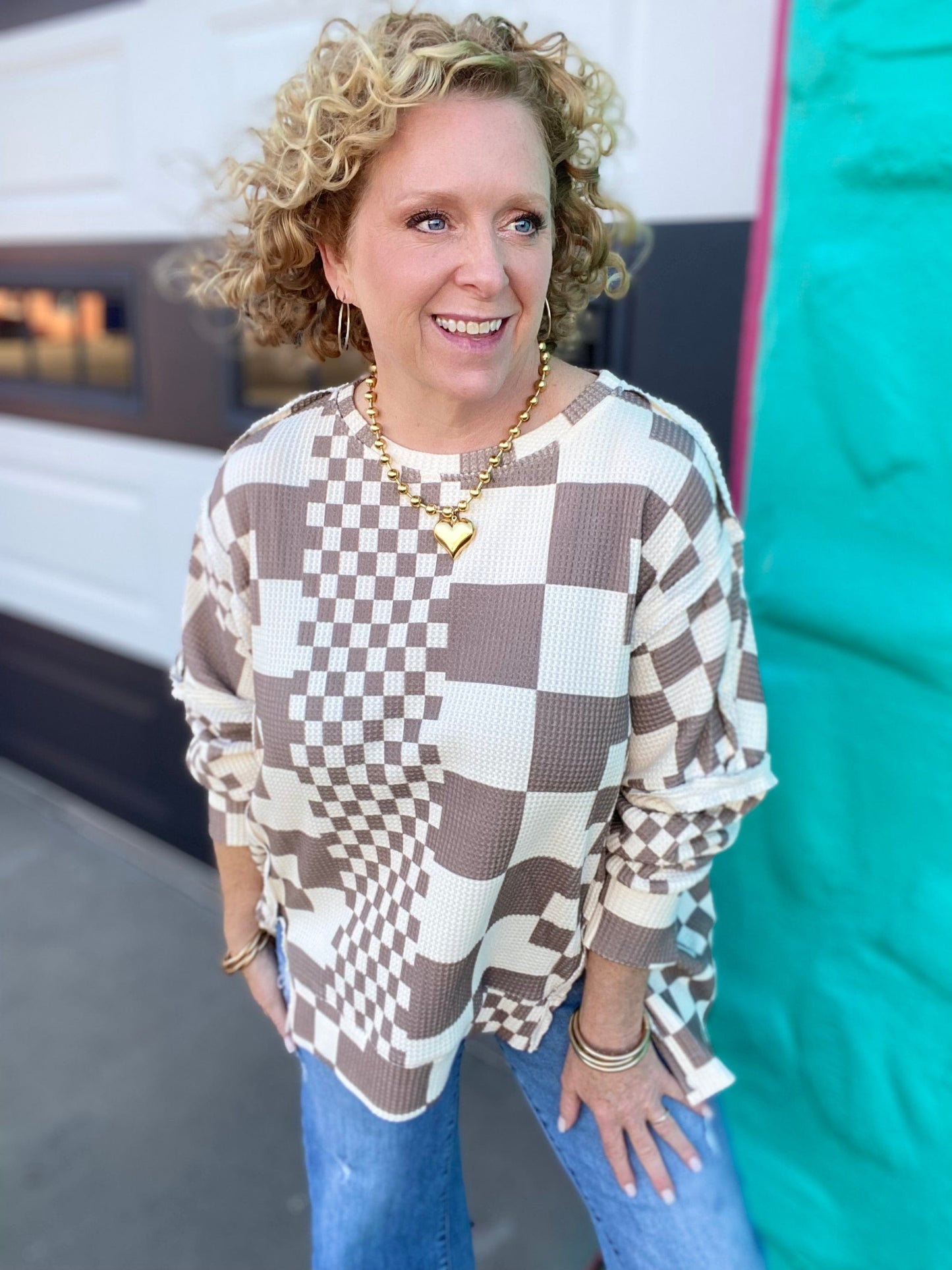 Tops BiBi Oversized Thermal Checked Pullover