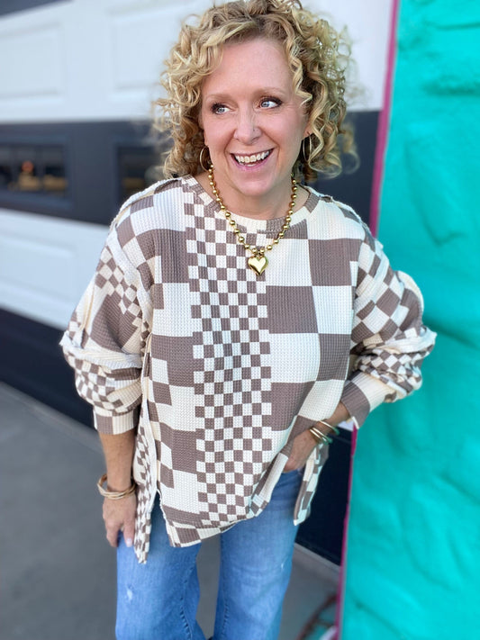 Tops BiBi Oversized Thermal Checked Pullover