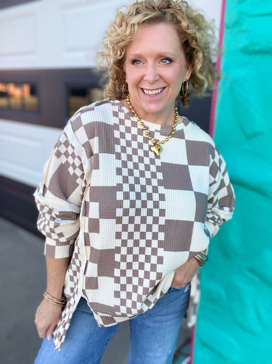 Tops BiBi Oversized Thermal Checked Pullover