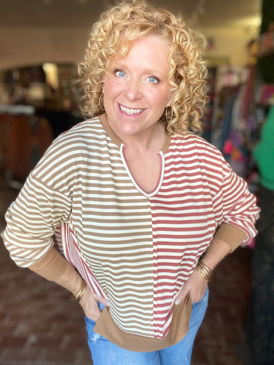 Tops BiBi Thermal Stripe Color Block Pullover