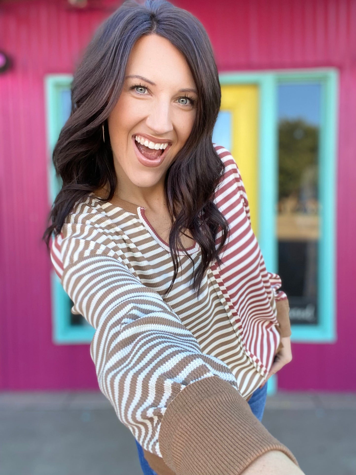 Tops BiBi Thermal Stripe Color Block Pullover