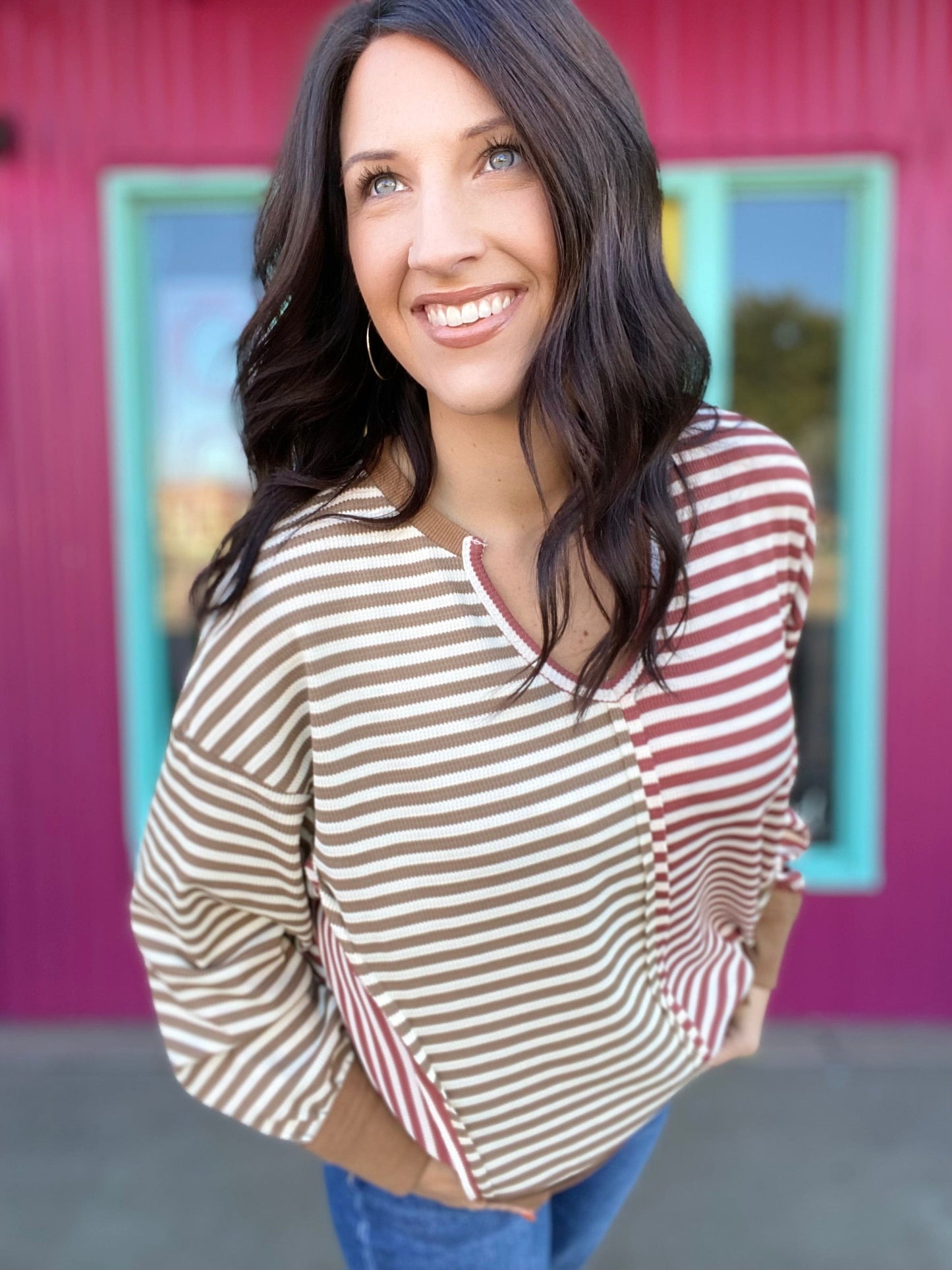 Tops BiBi Thermal Stripe Color Block Pullover