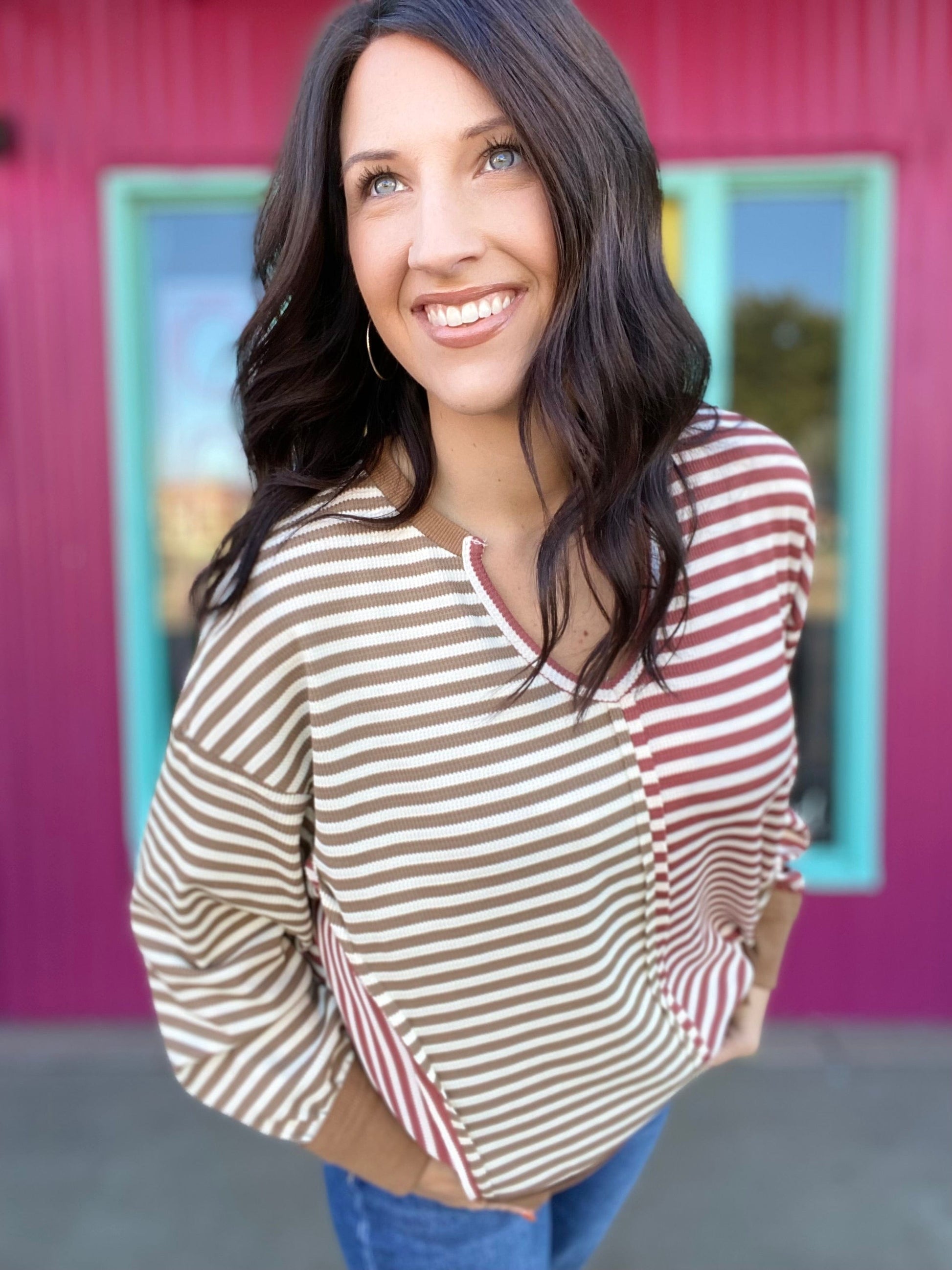 Tops BiBi Thermal Stripe Color Block Pullover