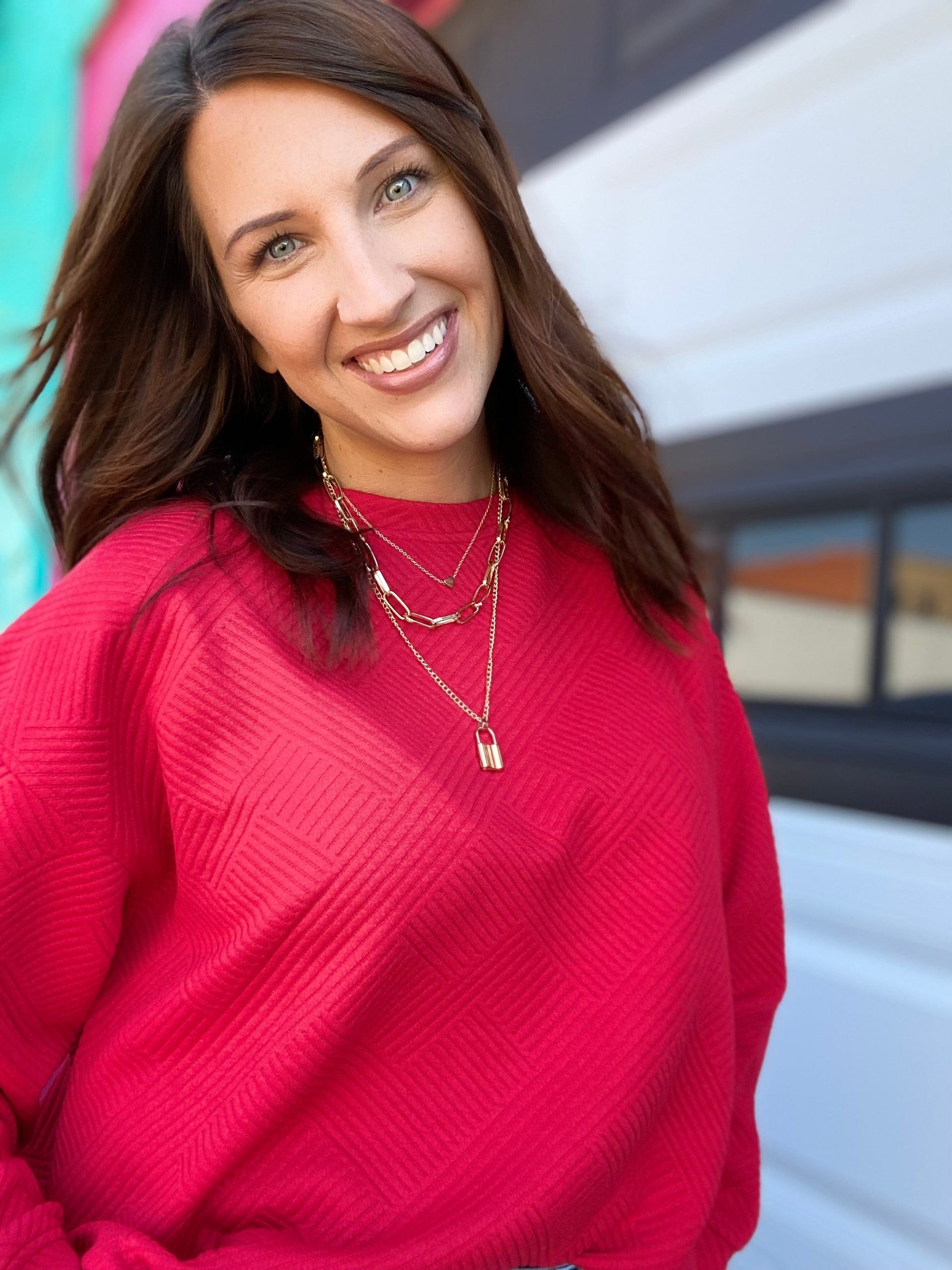 Shirts & Tops Billie Textured Pullover- Red