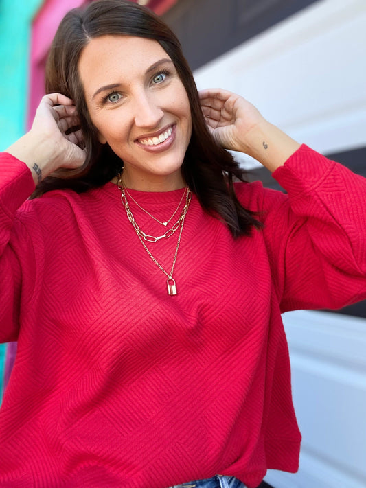 Shirts & Tops Billie Textured Pullover- Red