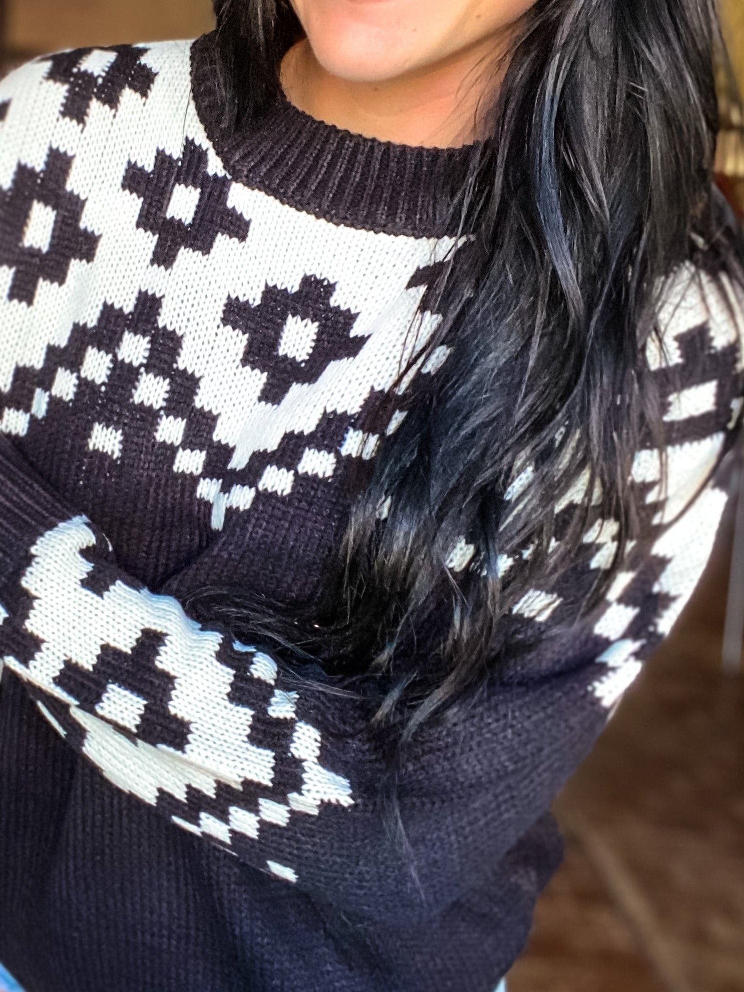 Tops Black and White Aztec Sweater