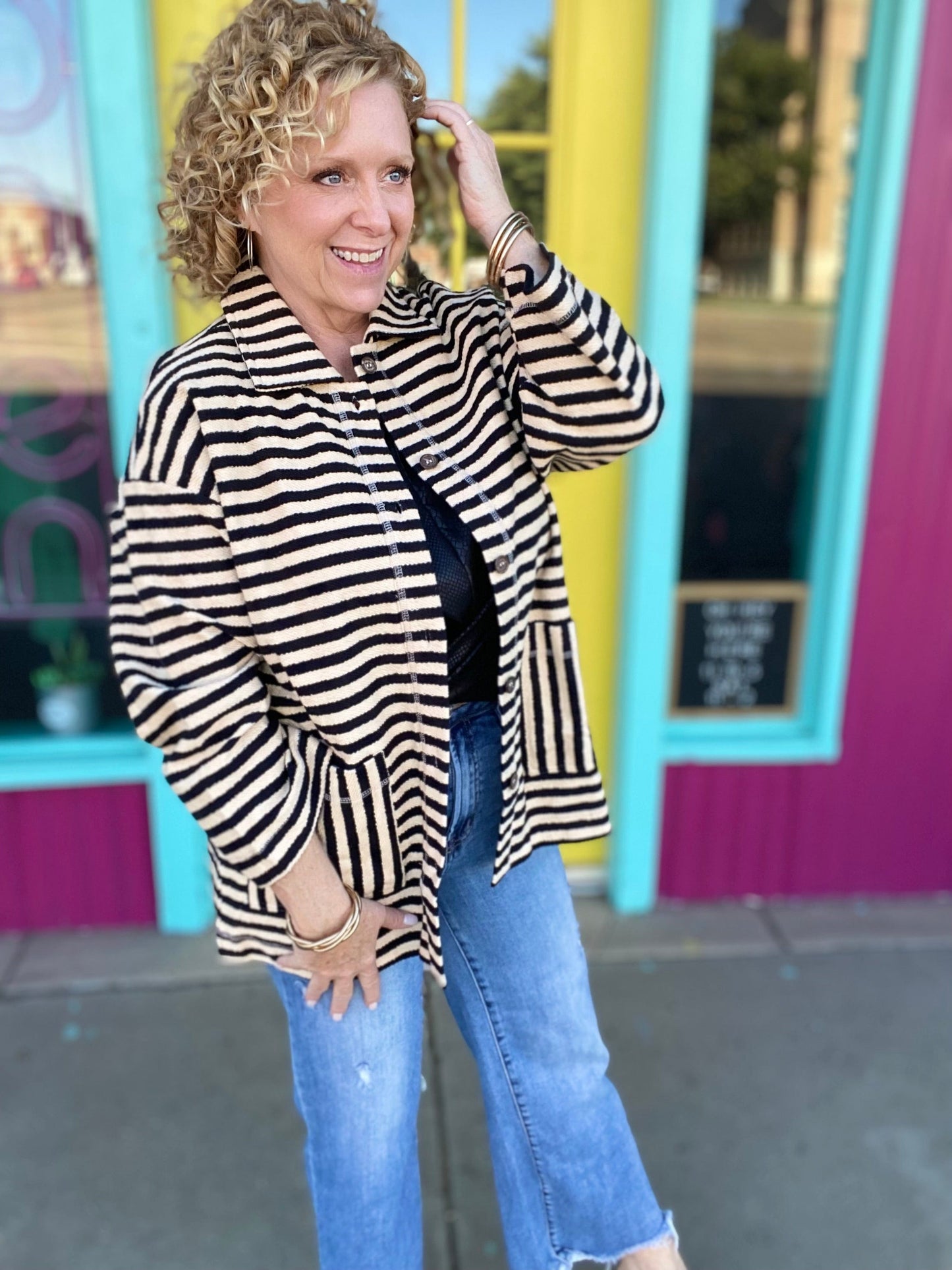 Tops Black and White Stripe Jacket