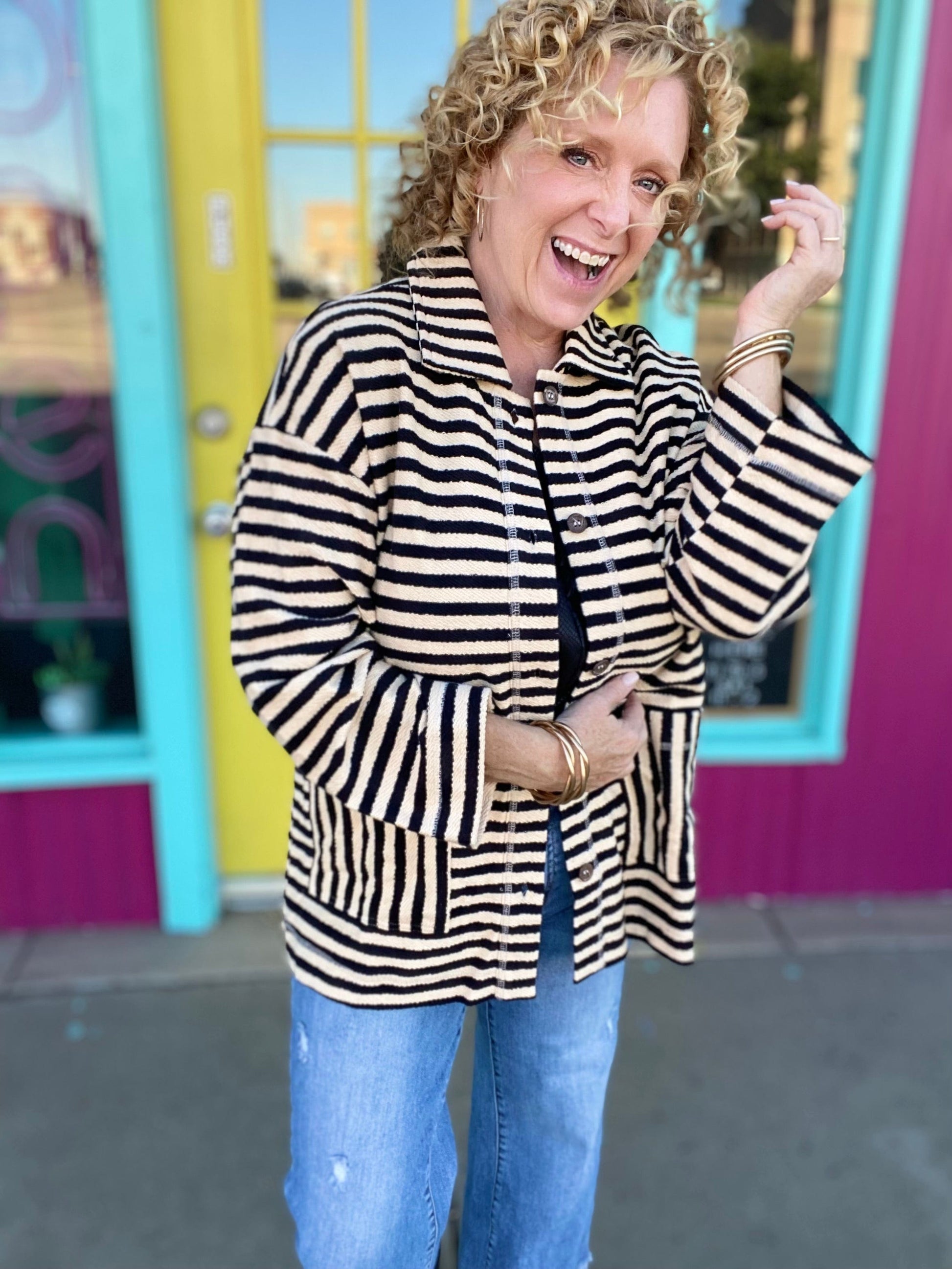 Tops Black and White Stripe Jacket