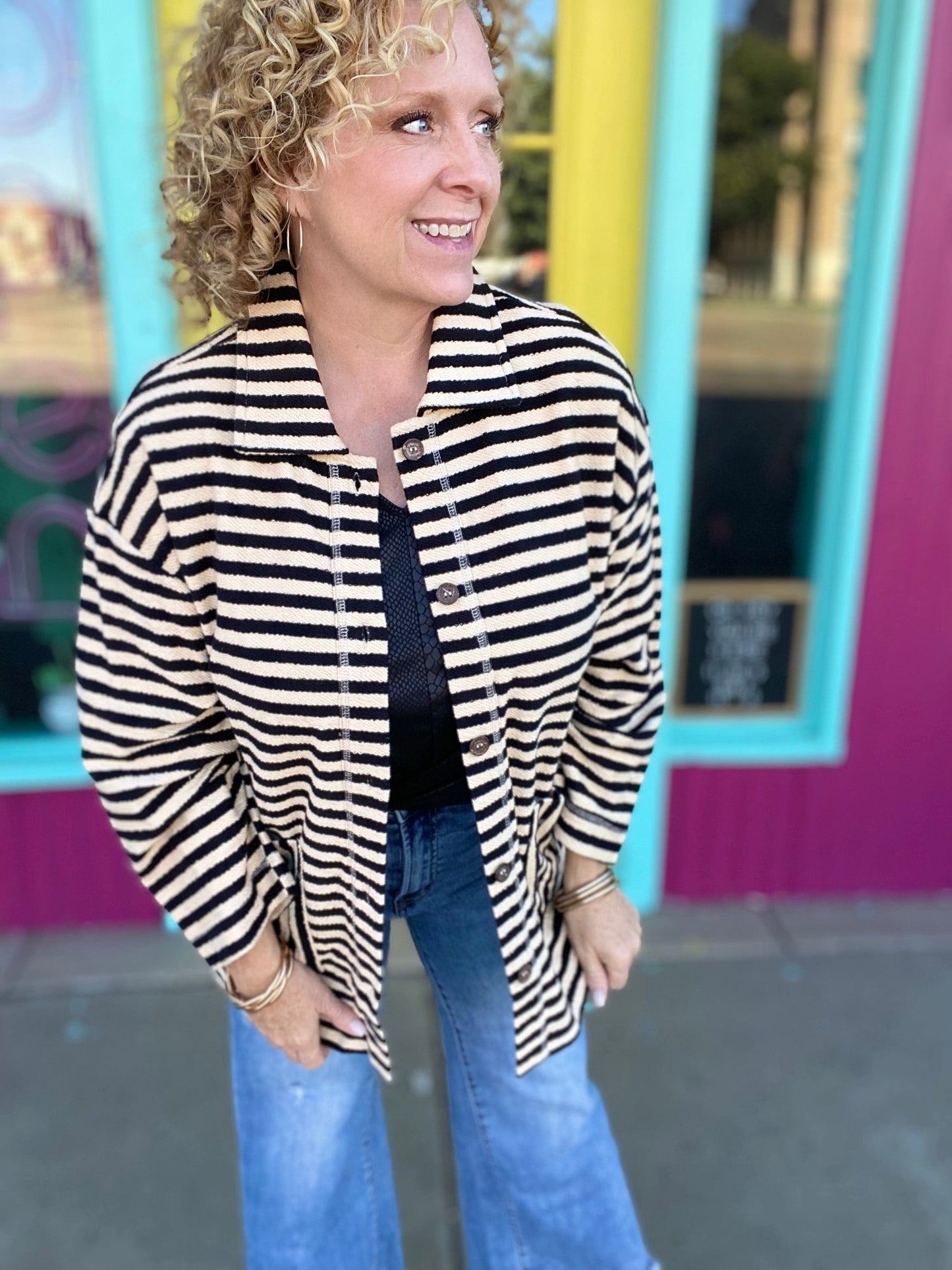 Tops Black and White Stripe Jacket