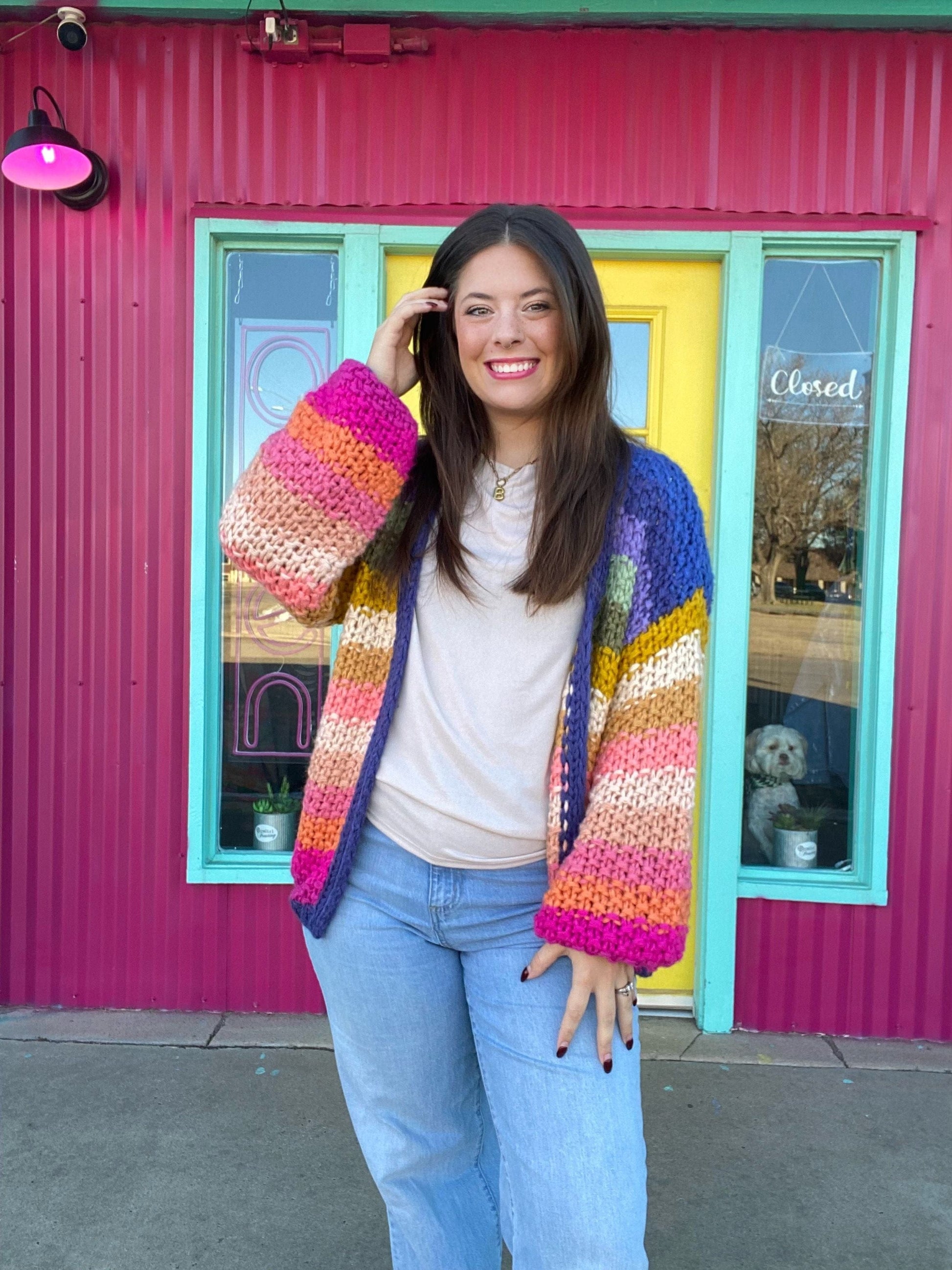 Tops Bright Yarn Woven Cardigan