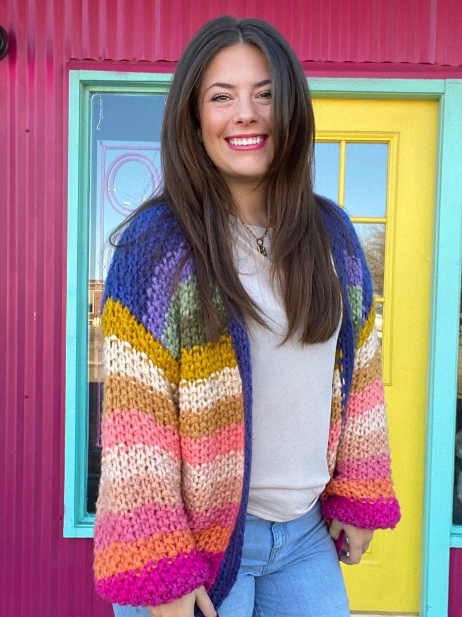 Tops Bright Yarn Woven Cardigan