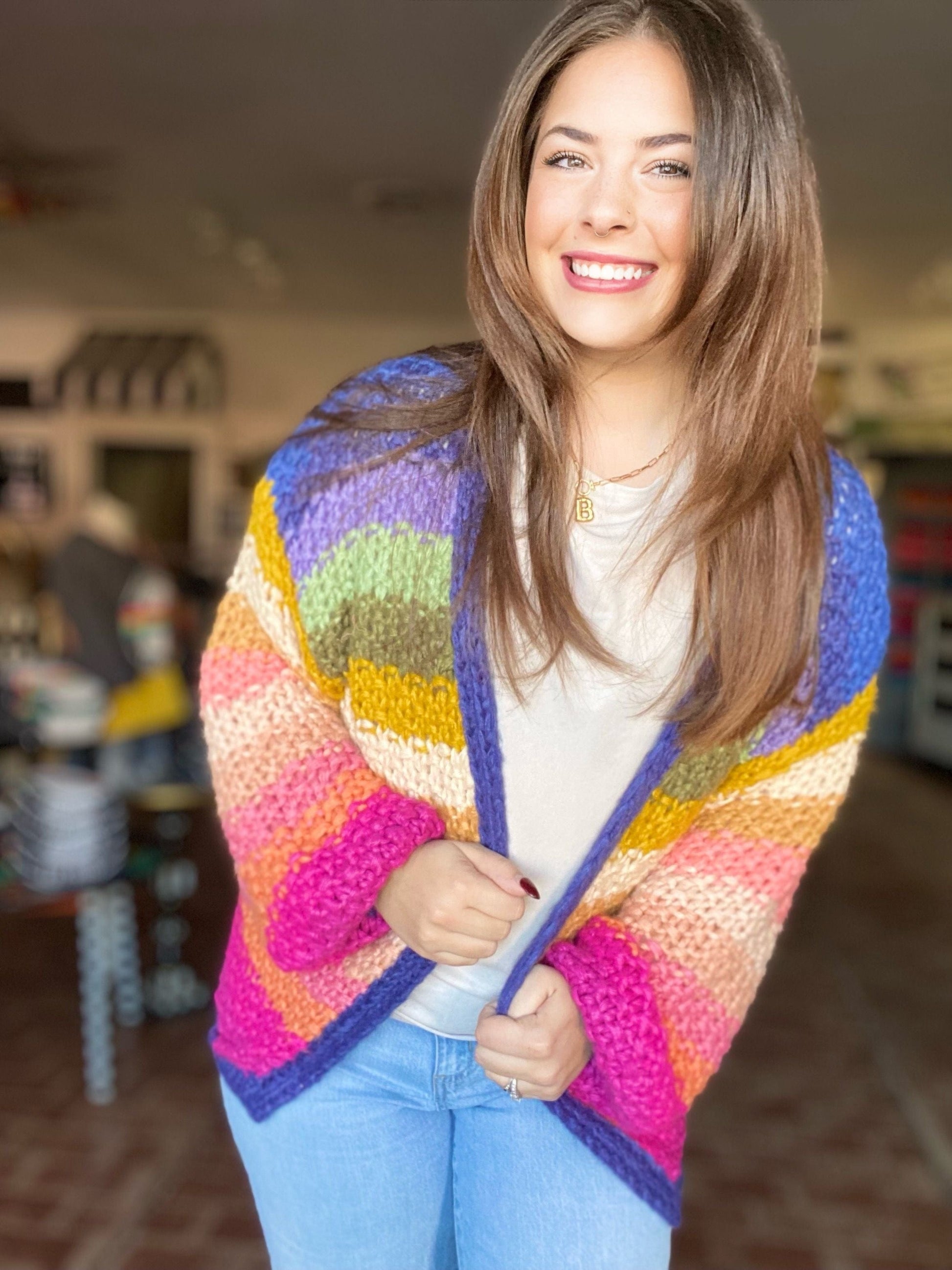 Tops Bright Yarn Woven Cardigan