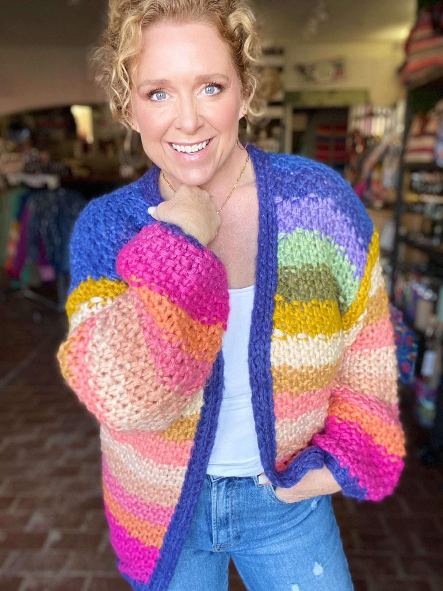 Tops Bright Yarn Woven Cardigan