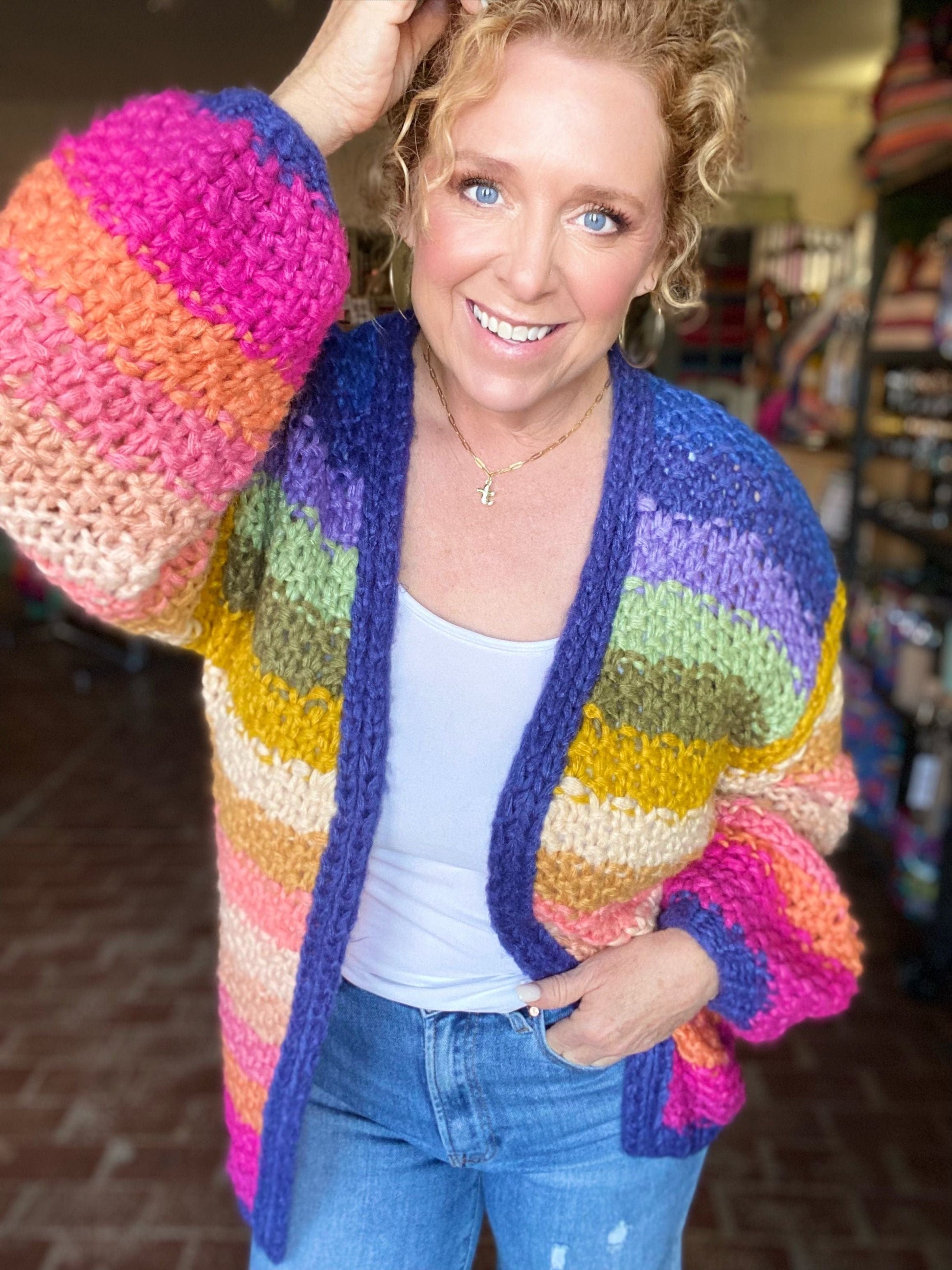 Tops Bright Yarn Woven Cardigan