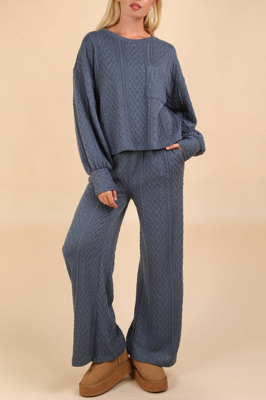 apparel Cable Knit Sweater Set- Denim