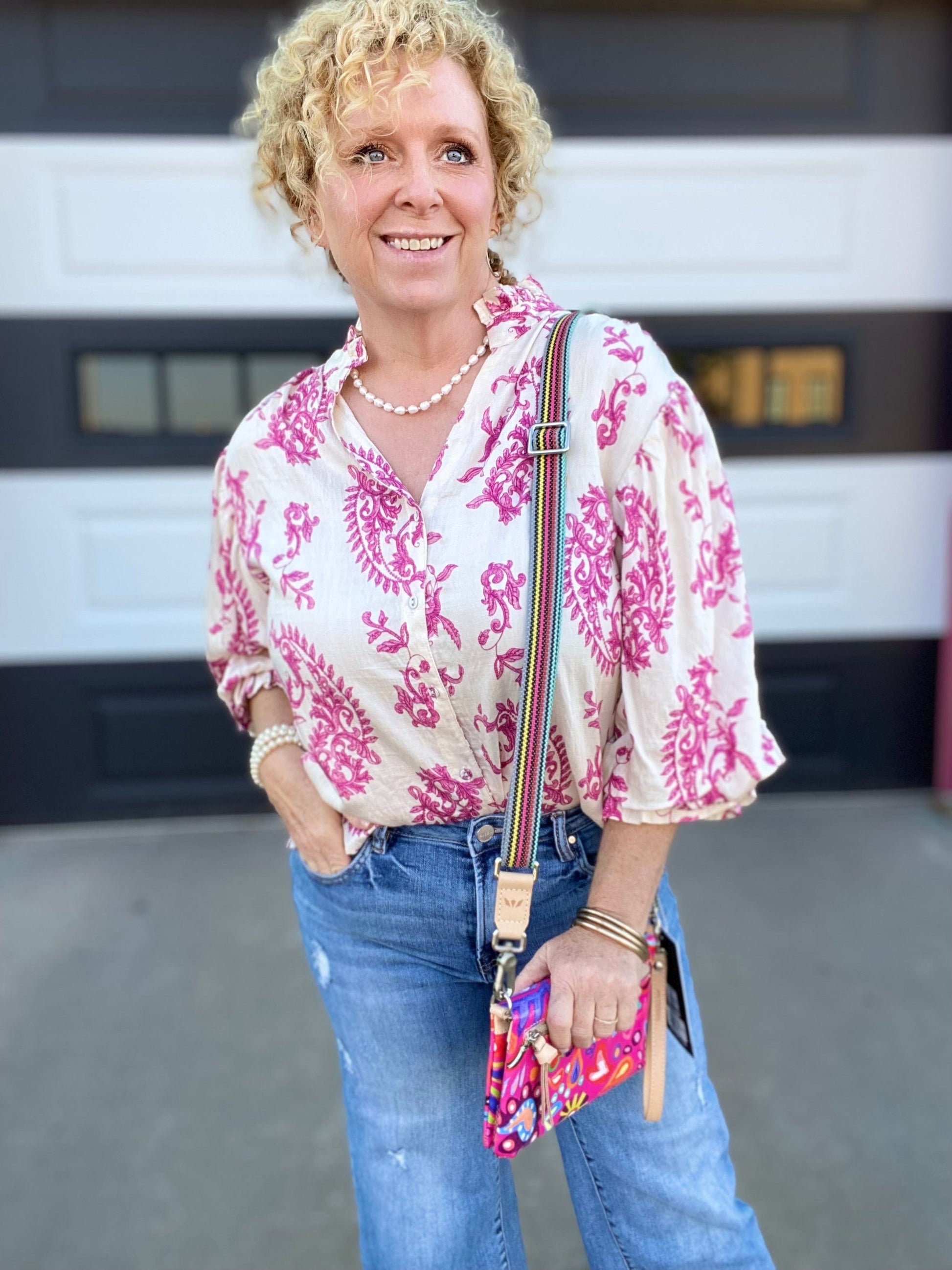 Tops Cady Floral Balloon Sleeve Top- Fuchsia