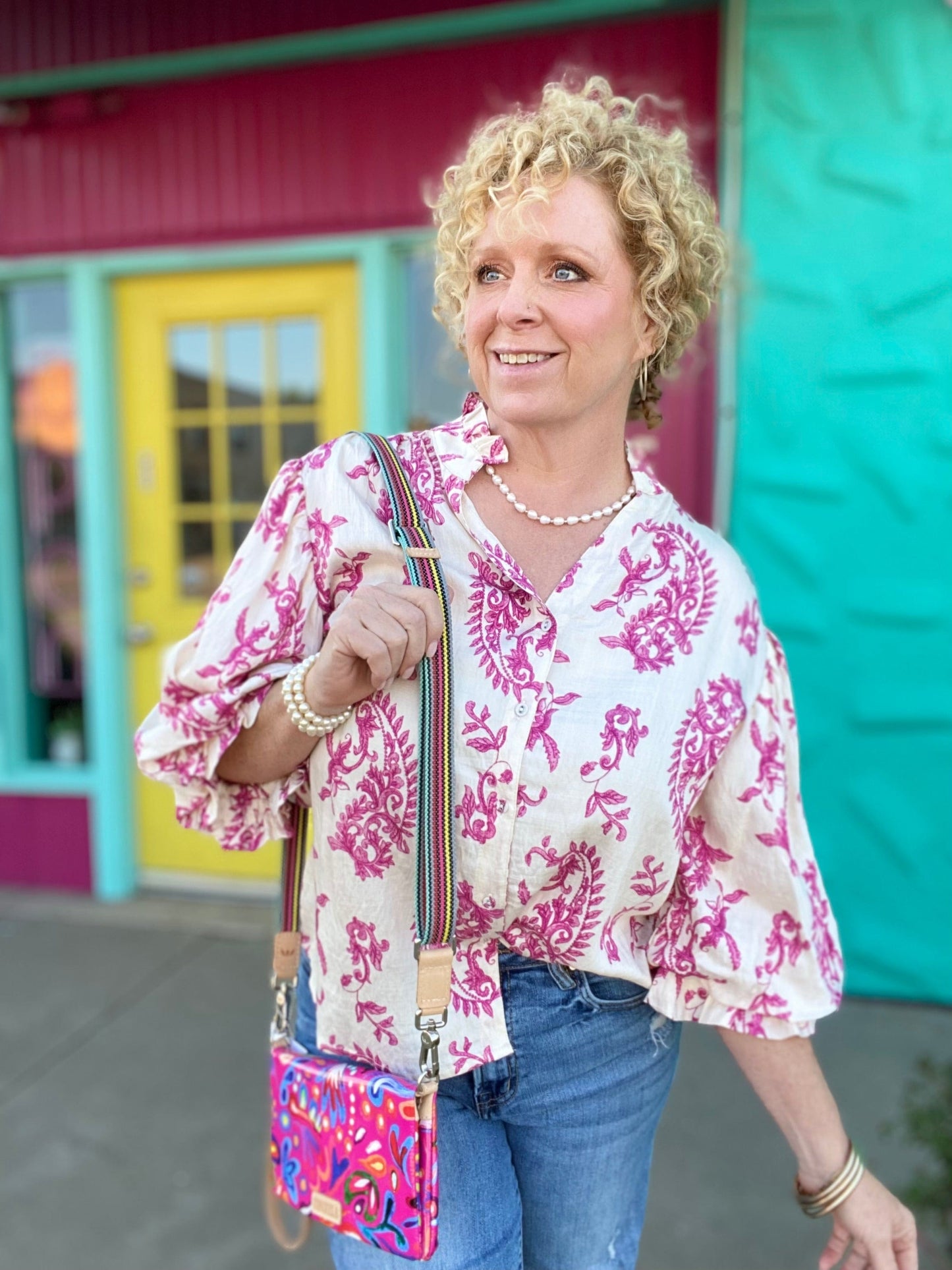 Tops Cady Floral Balloon Sleeve Top- Fuchsia