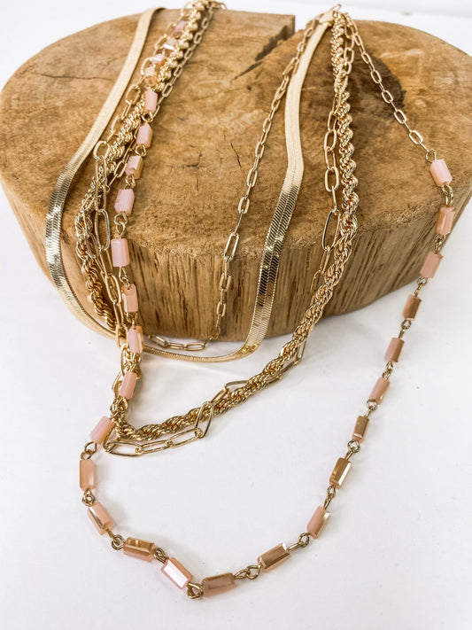 Necklaces Cali Mutli Strand Necklace- Blush