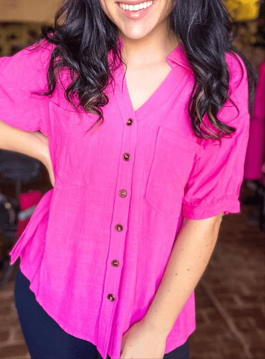 Tops Candy Pink Linen Top