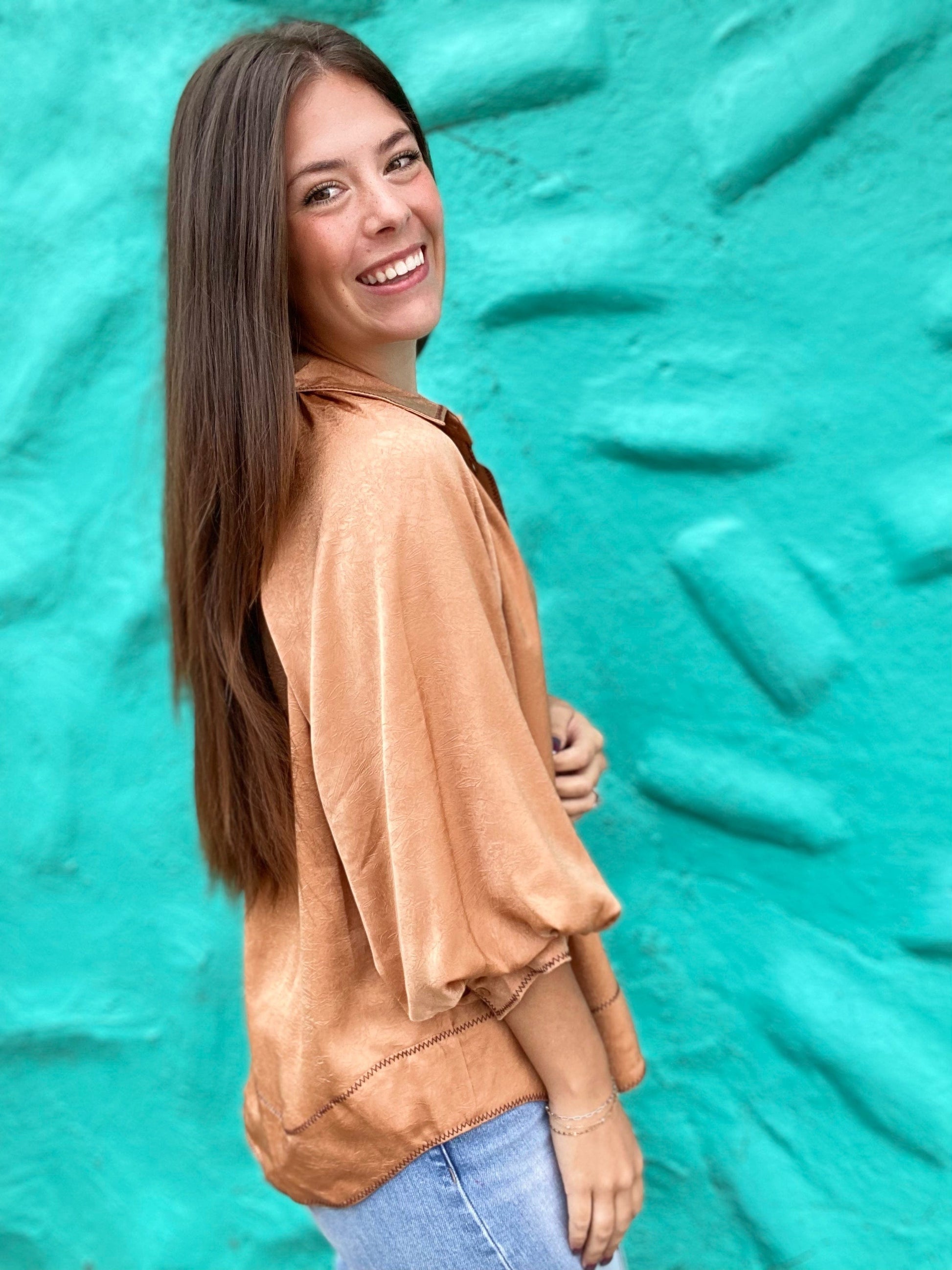 Tops Clarke Button Front Blouse- Camel