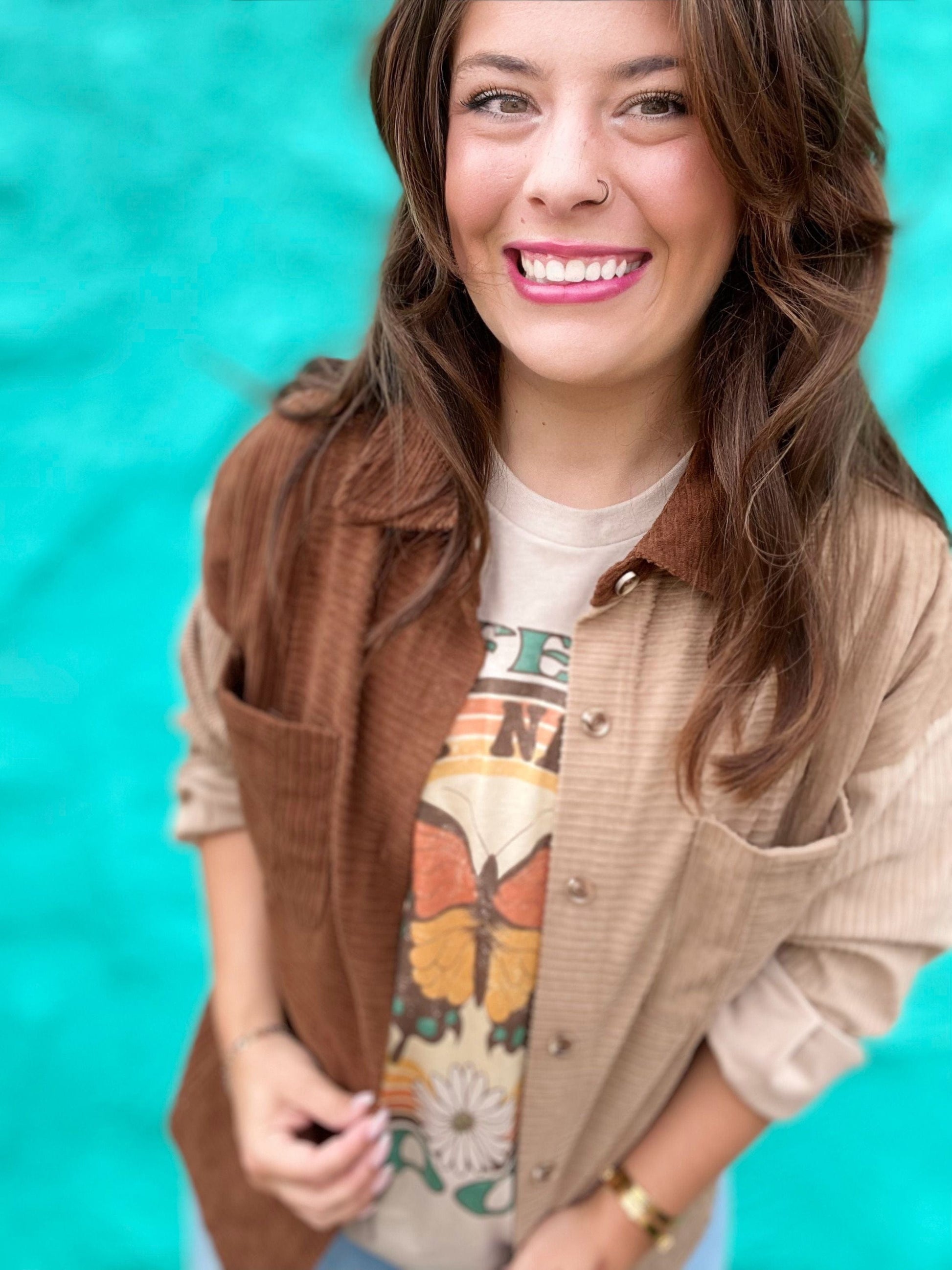 Tops Corded Color Block Top-Dark Mocha