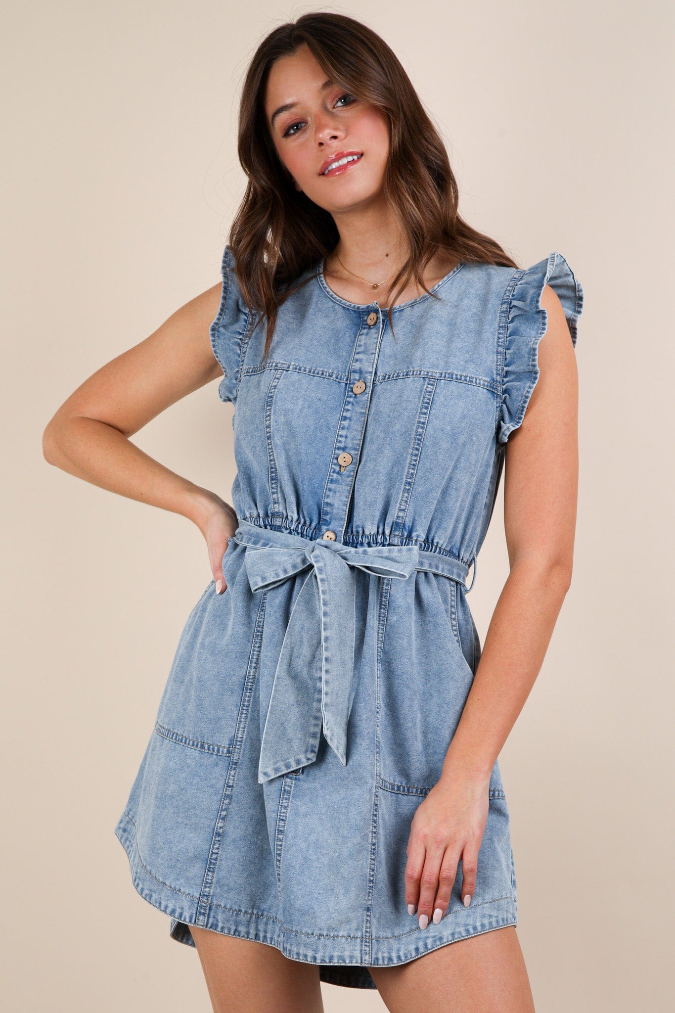 Denim Ruffle Mini Dress