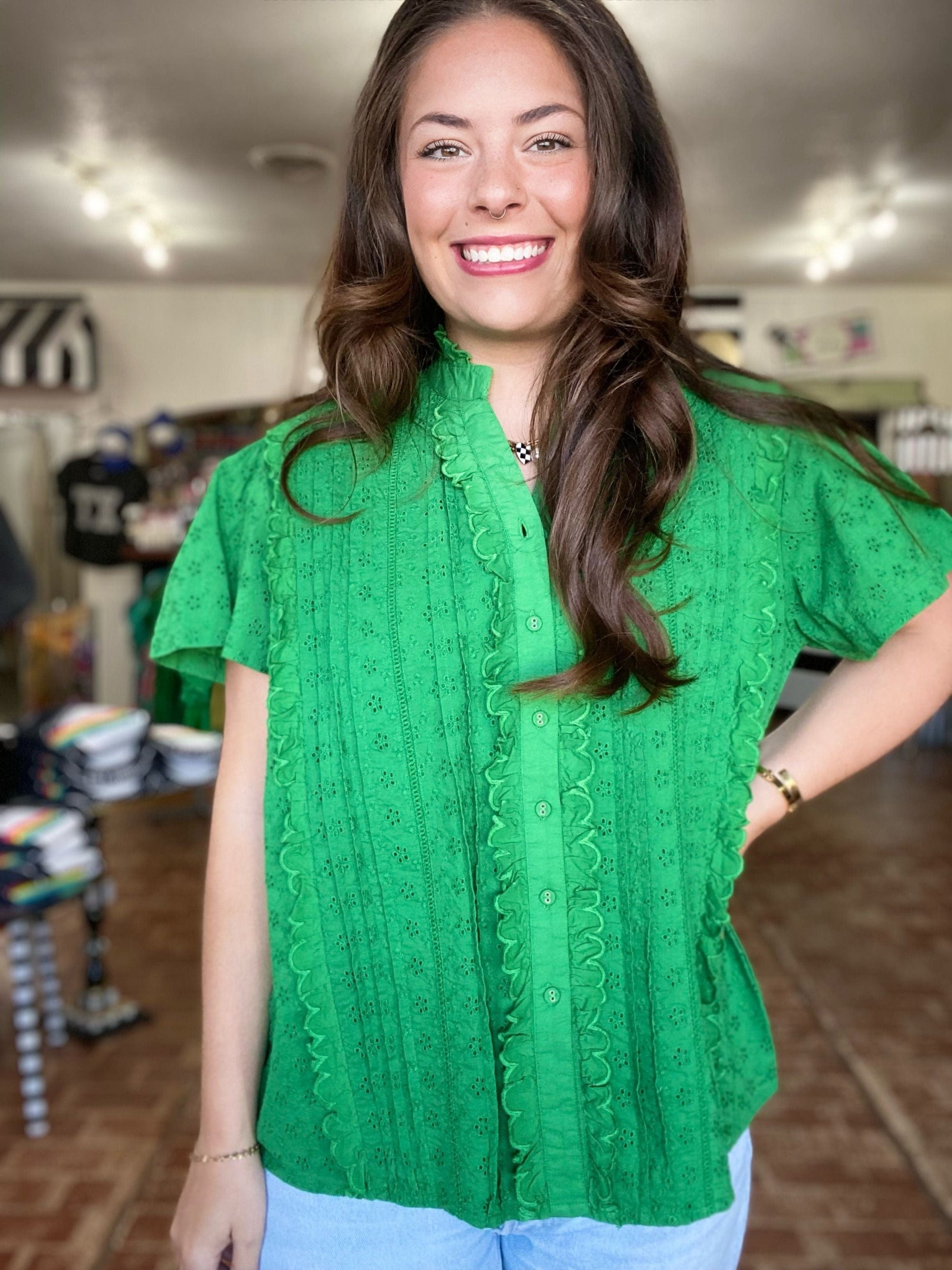 Emerald Eyelet Blouse