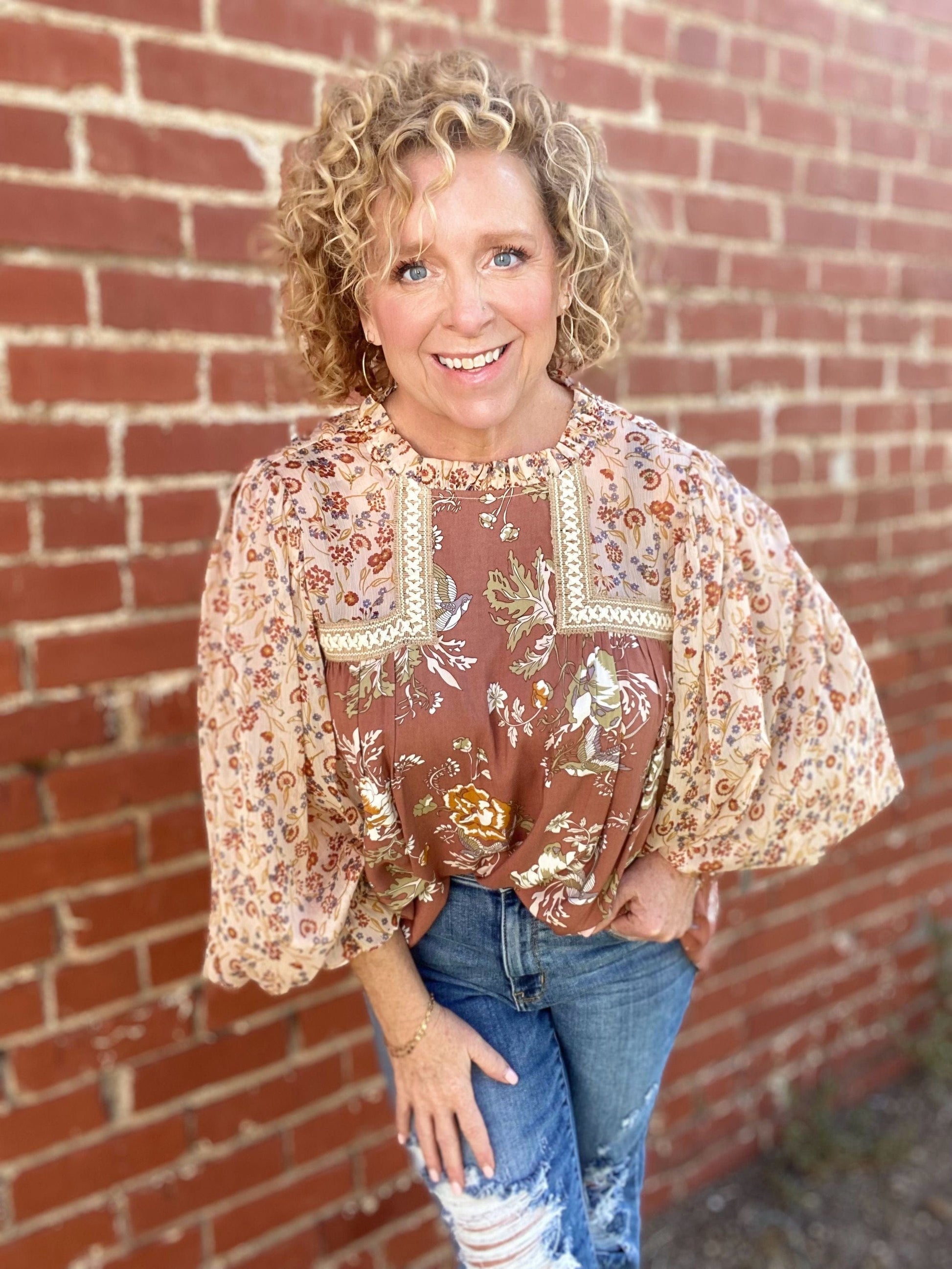 Tops Falling Leaves Floral Blouse