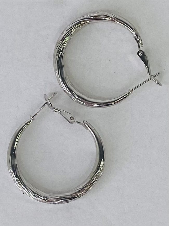 Earrings Fluted Hoop Earrings-Silver