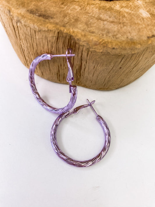 Earrings Fluted Metallic Hoop Lavender
