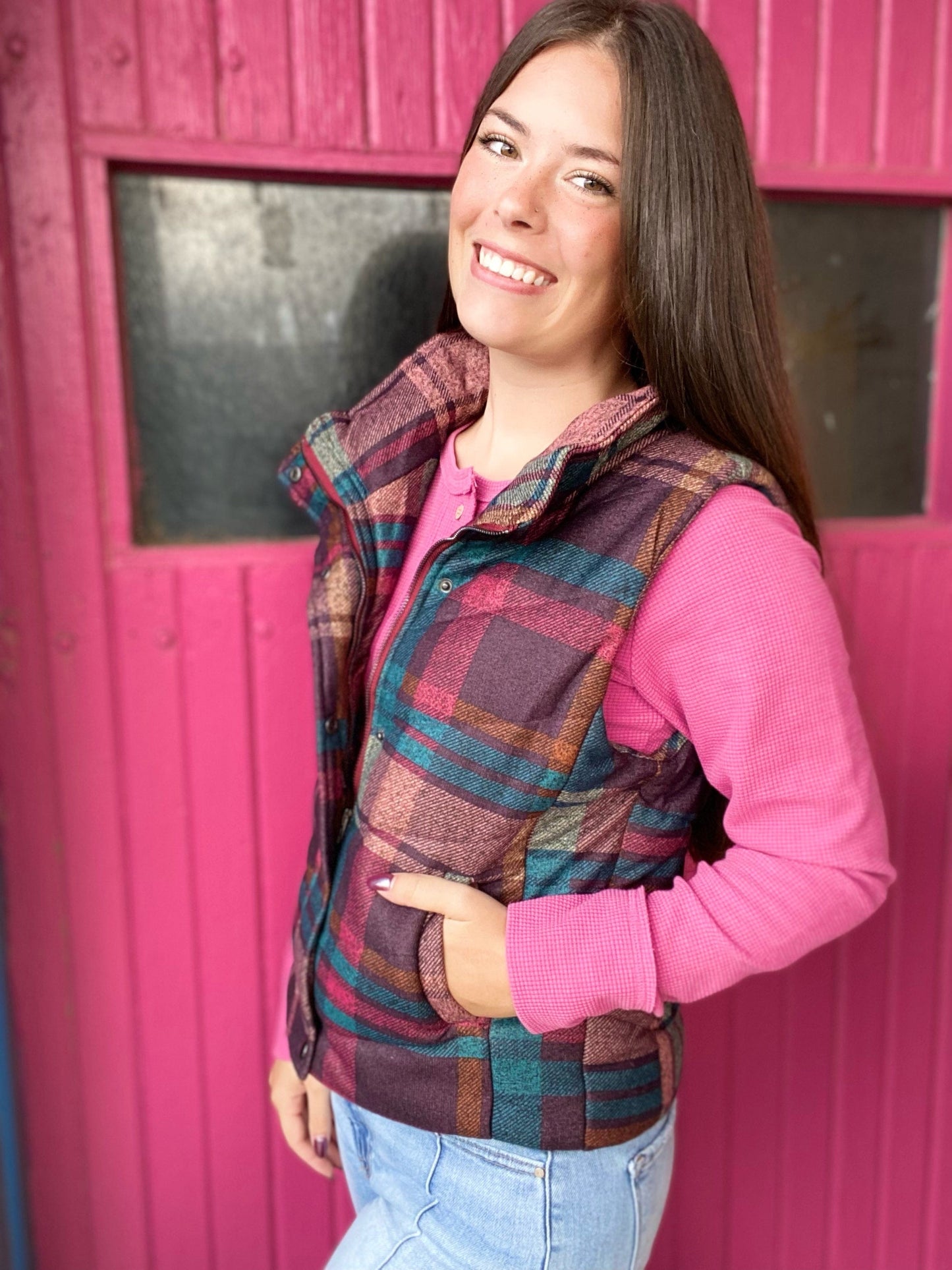 Tops Fuchsia Waffle Knit Henley