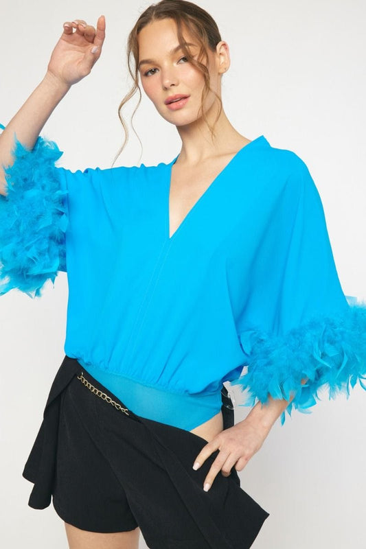 Shirts & Tops Fun Feather Bodysuit-Ocean Blue