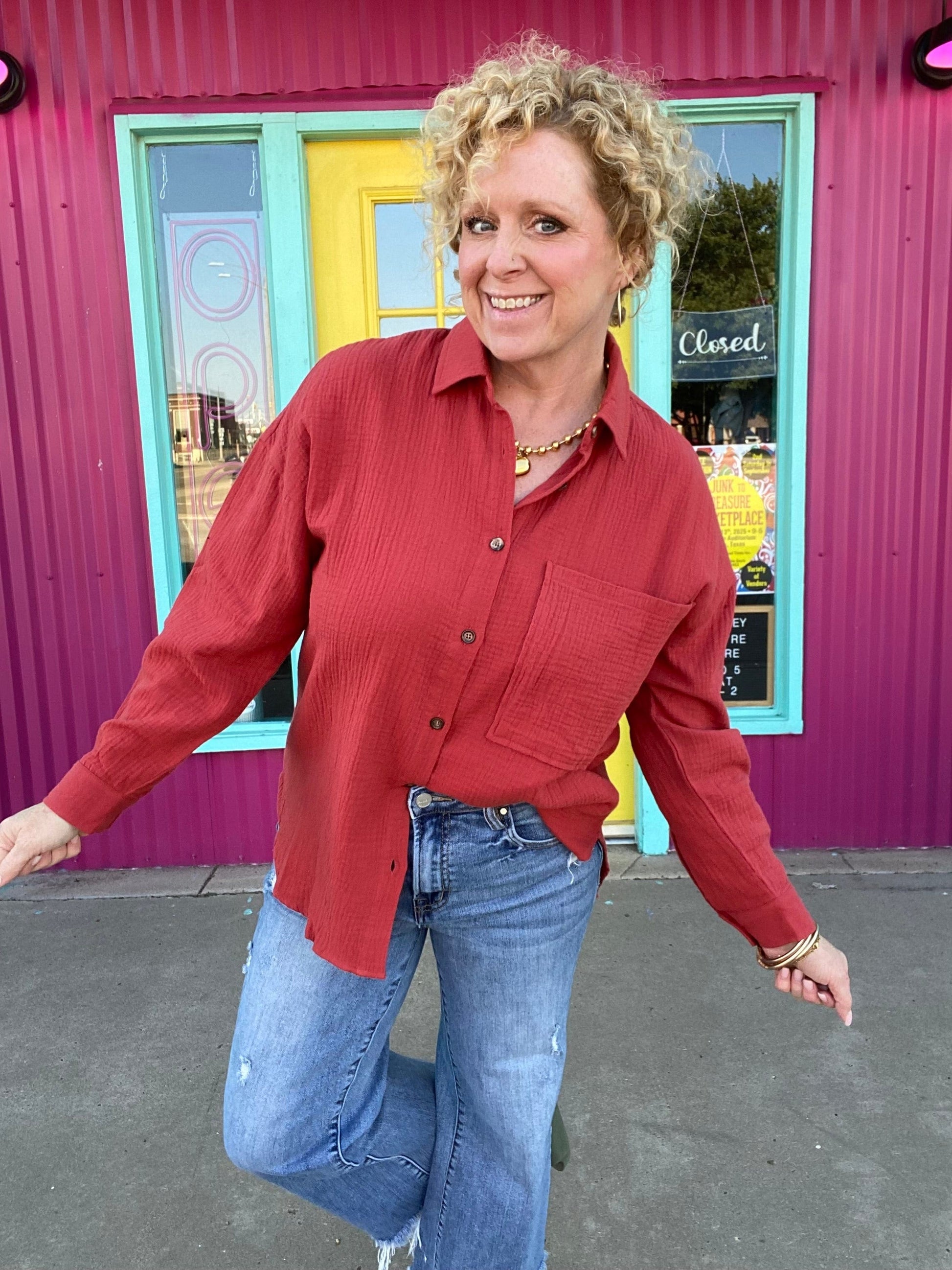 apparel Gauzy Button Down-Brick