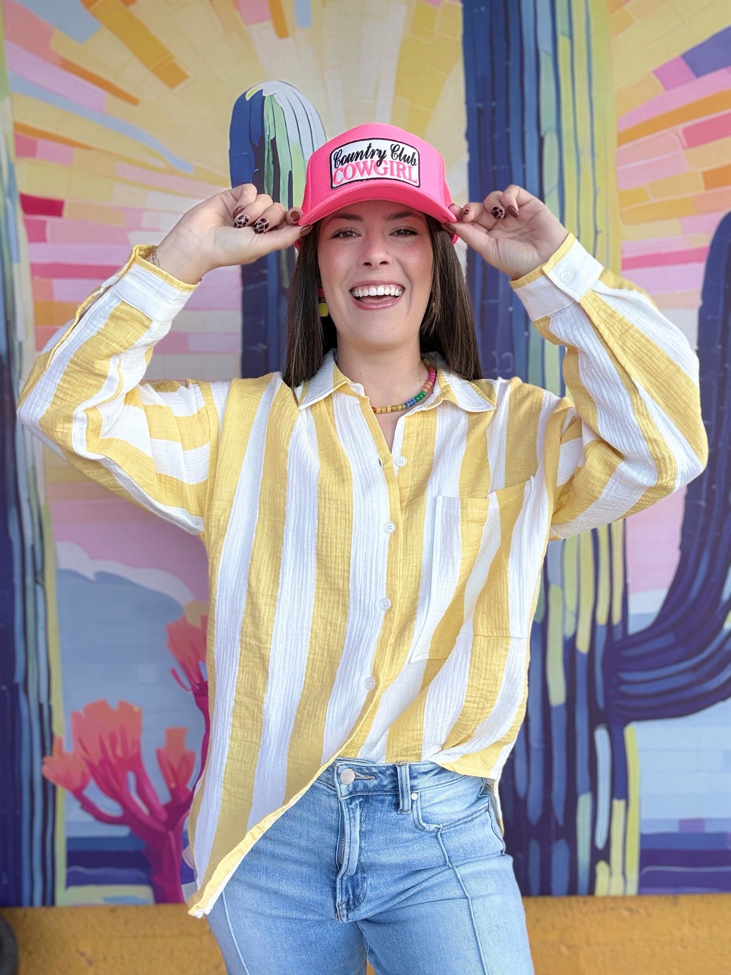 apparel Gauzy Button Down Stripe-Yellow