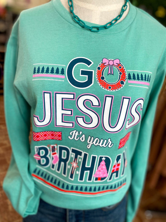 Graphic Tees Go Jesus It's Your Birthday -Turquoise