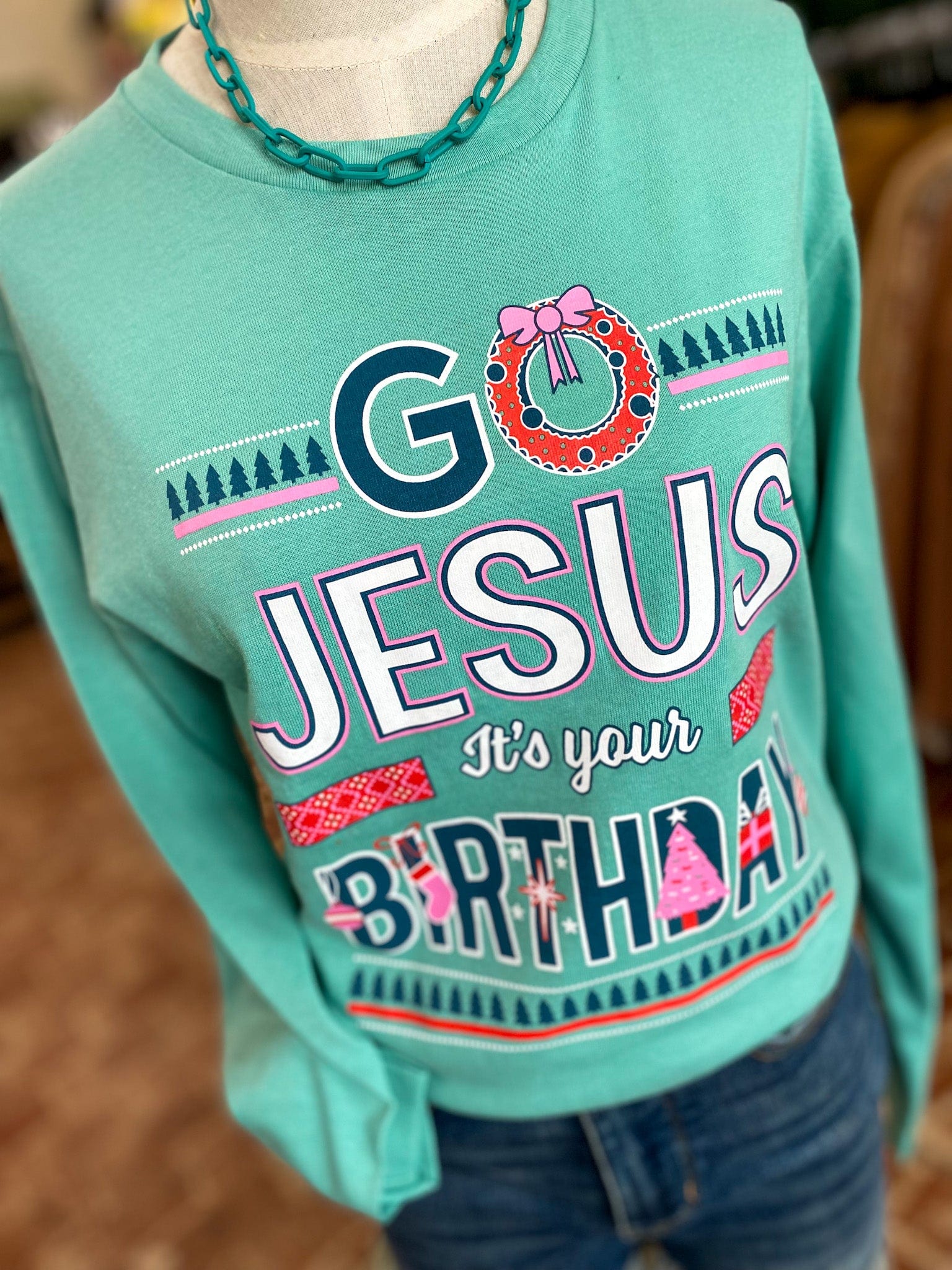 Graphic Tees Go Jesus It's Your Birthday -Turquoise