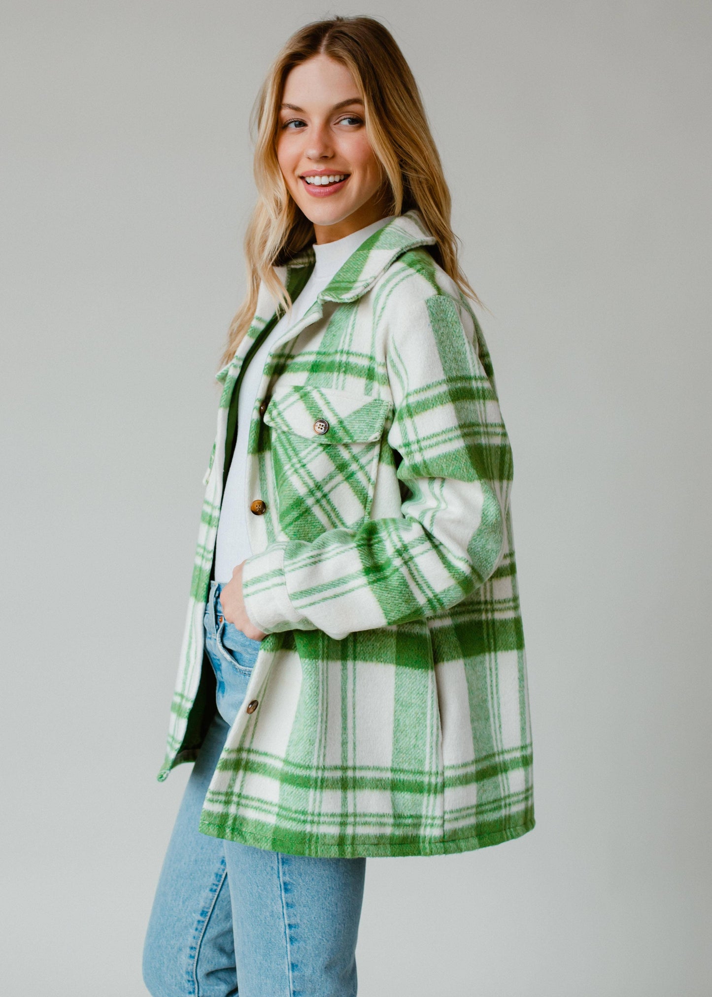 Green & Cream Plaid Jacket