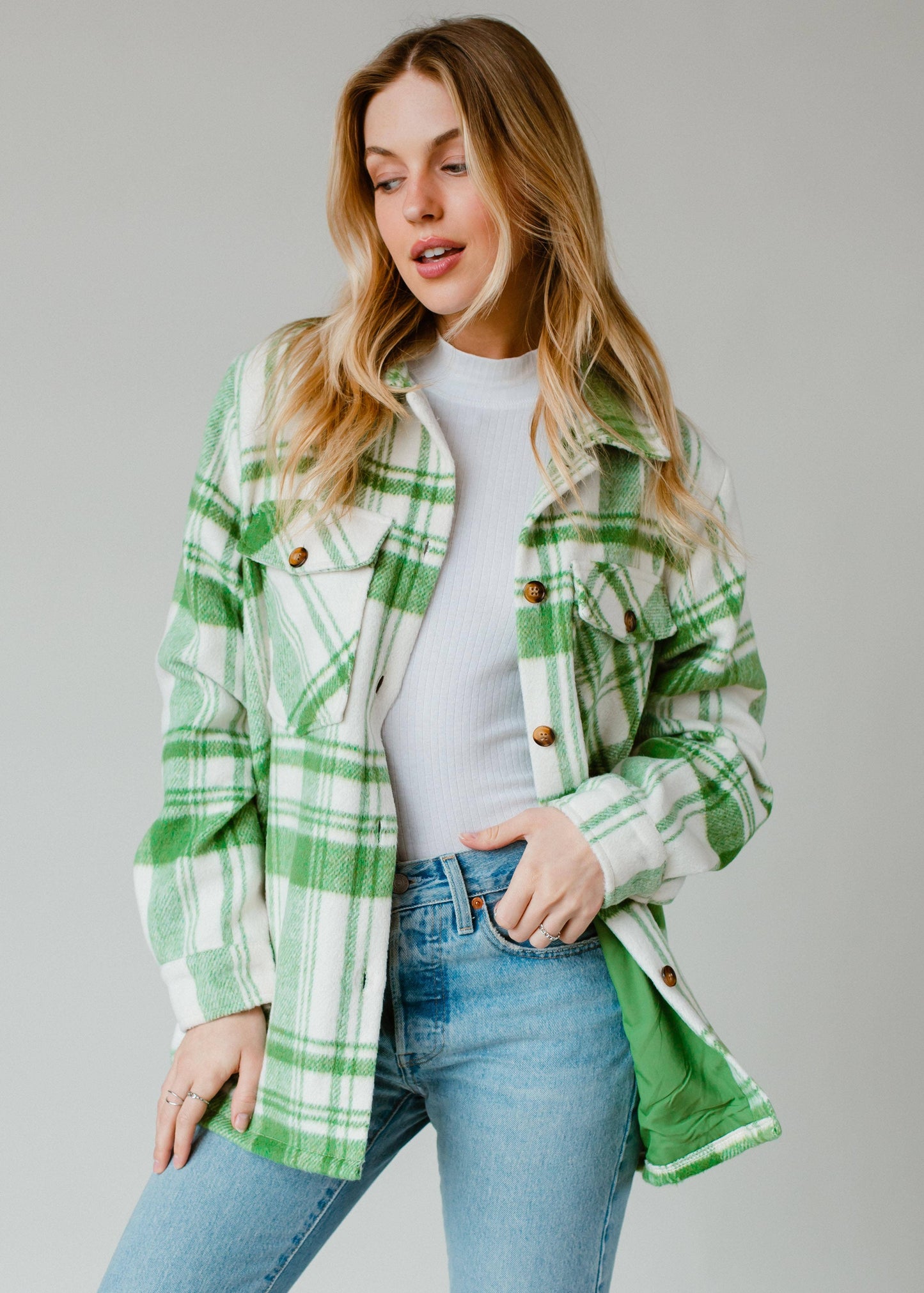 Green & Cream Plaid Jacket