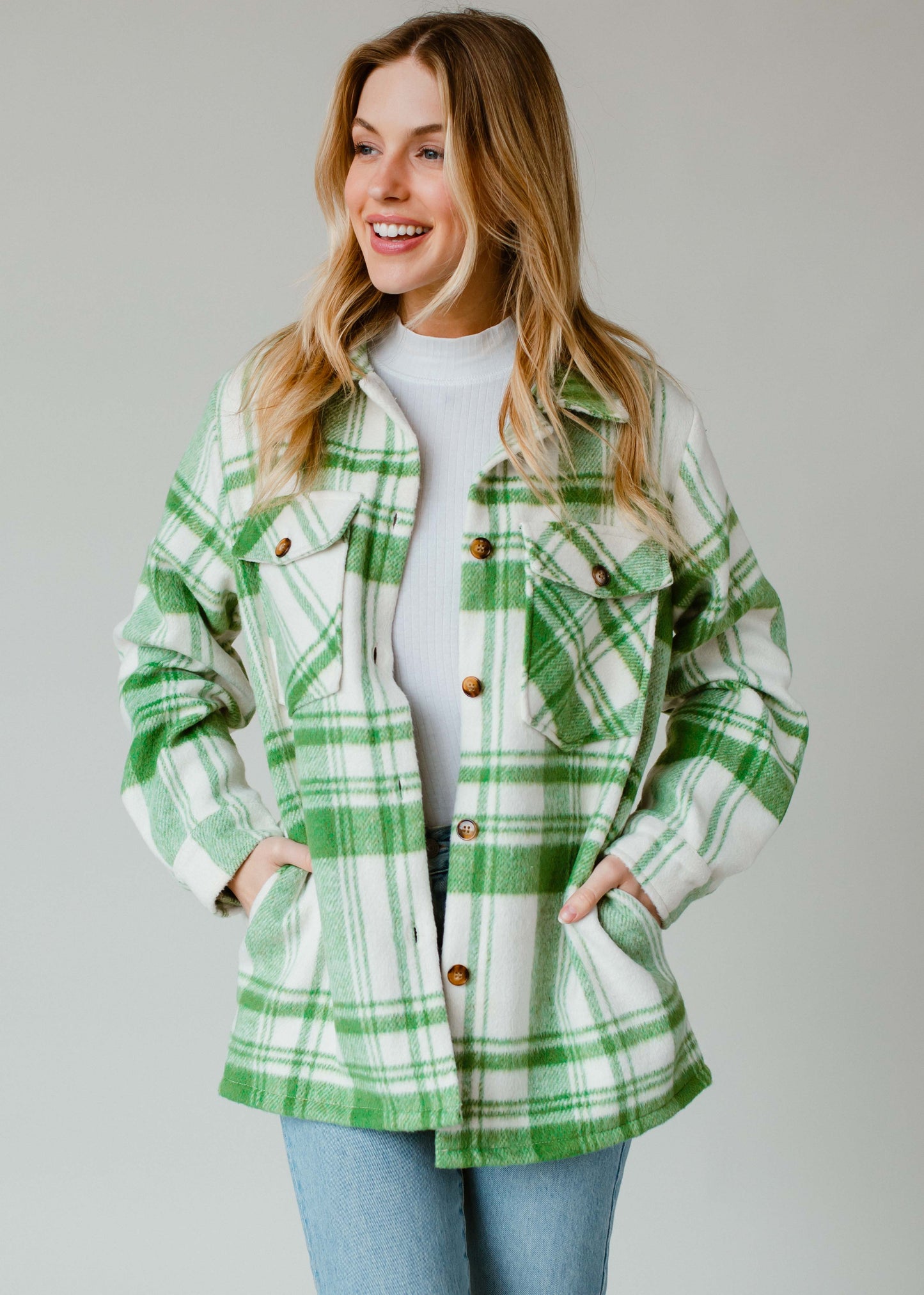 Green & Cream Plaid Jacket