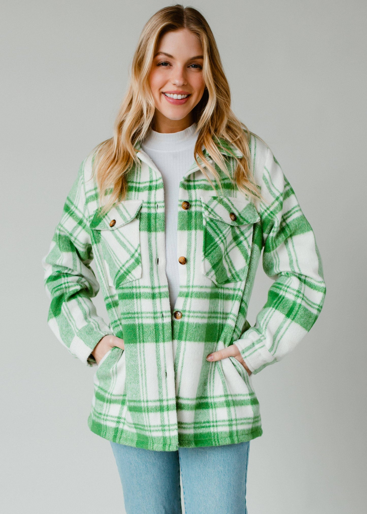 Green & Cream Plaid Jacket