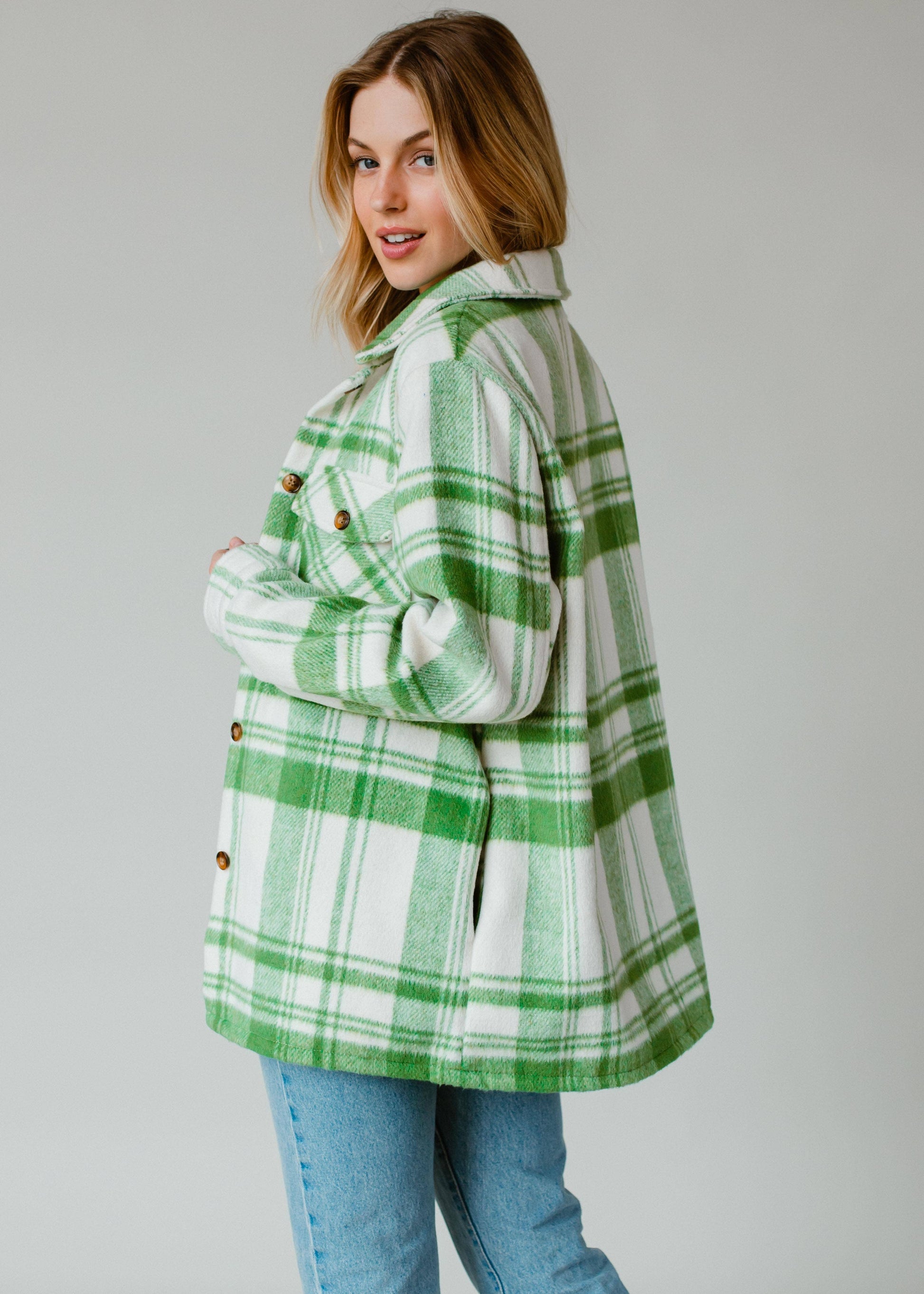 Green & Cream Plaid Jacket