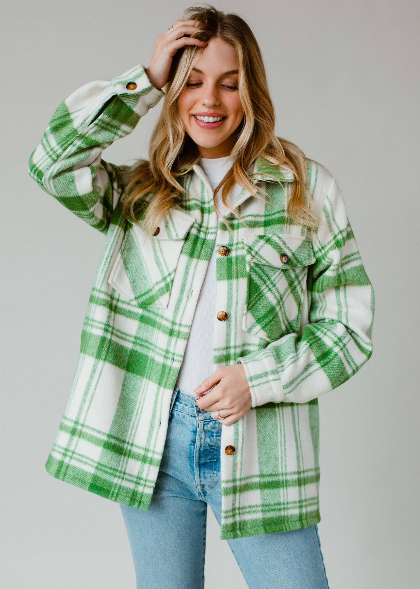 Green & Cream Plaid Jacket