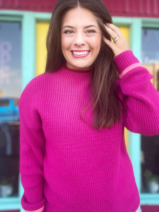 Tops Hot Pink Trim Detail Sweater