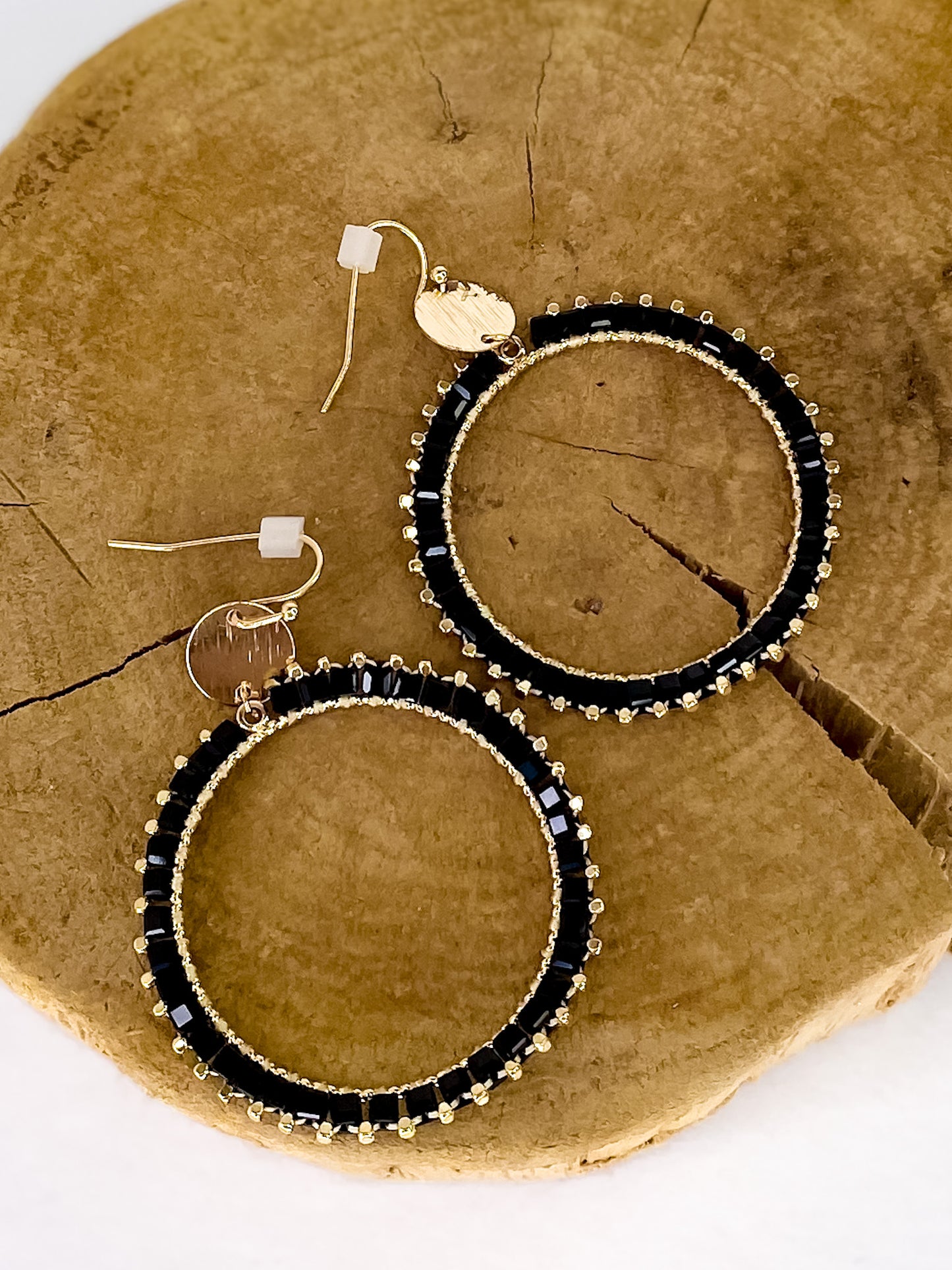 Black Beaded Circle Earrings