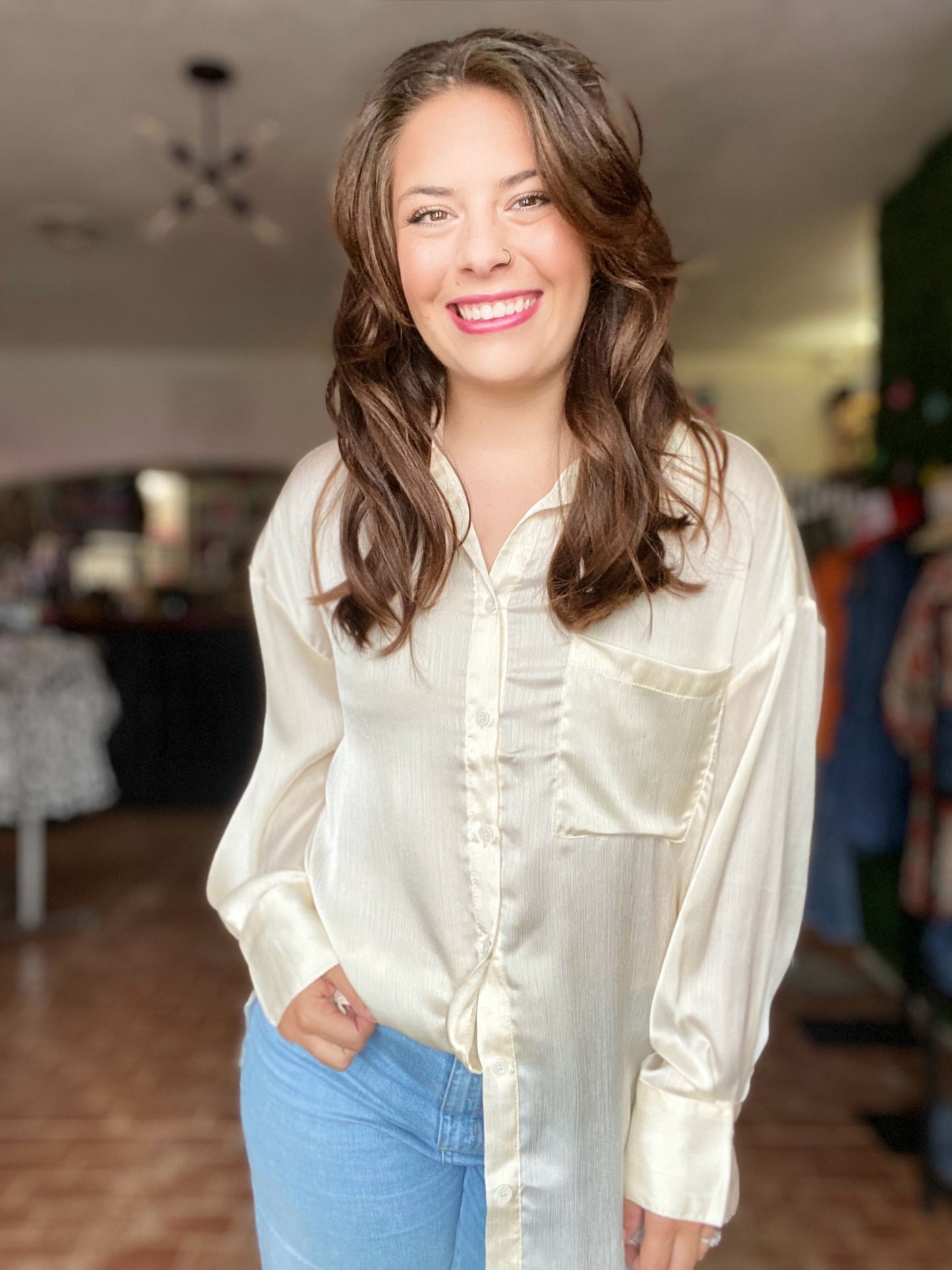 Alicia Satin Button Blouse