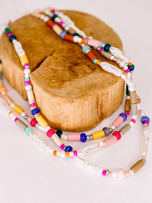 Bright Beaded and Pearl Necklace