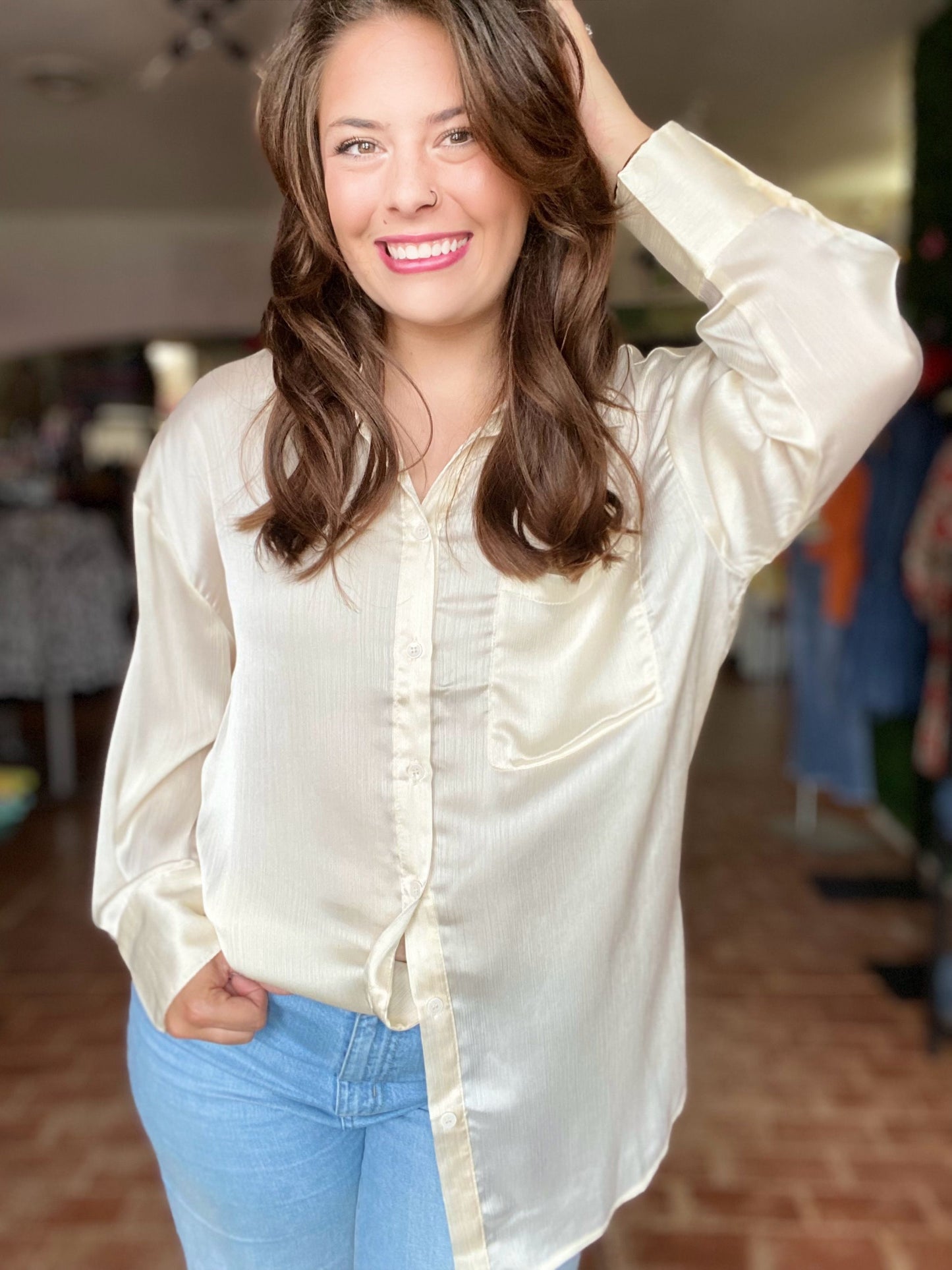 Alicia Satin Button Blouse